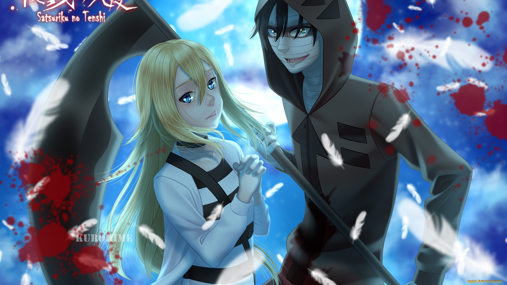 аниме, satsuriku, no, tenshi, satsuriku, no, tenshi, ангел, кровопролития, парень, девушка