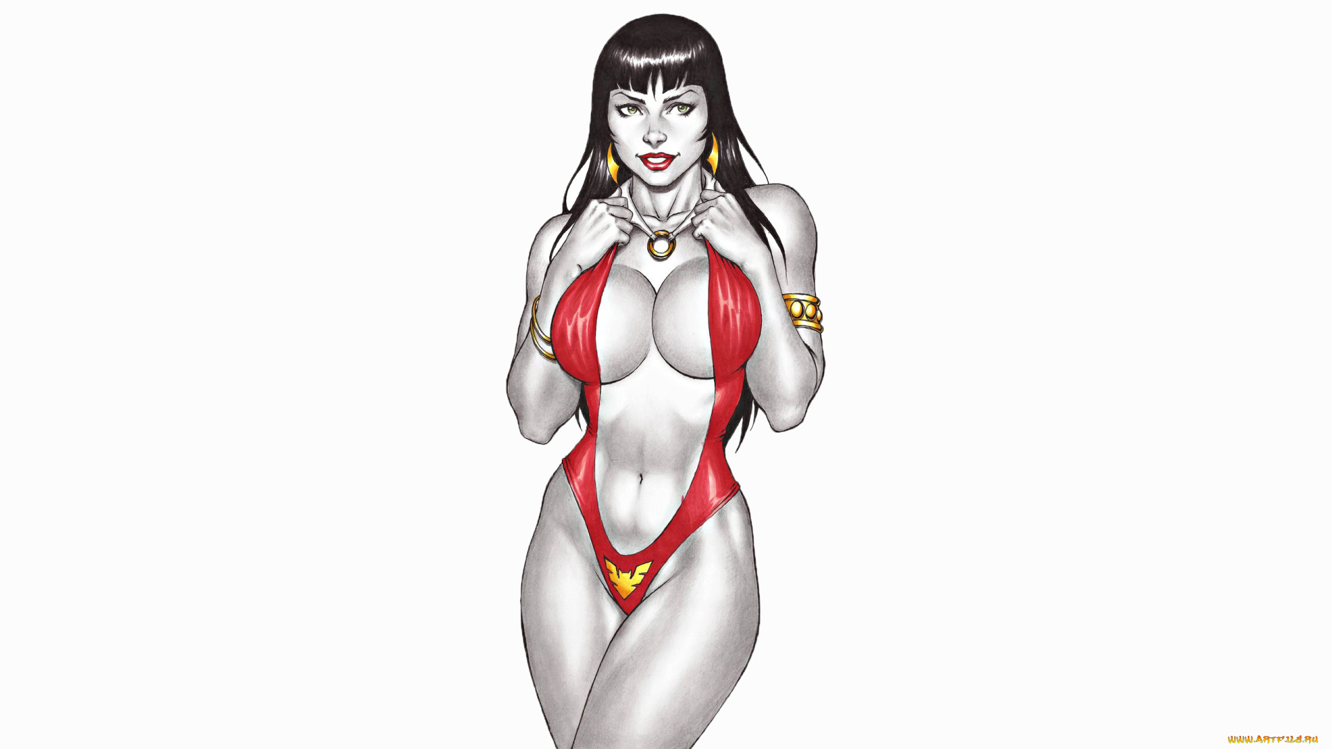 рисованное, комиксы, фон, купальник, взгляд, девушка