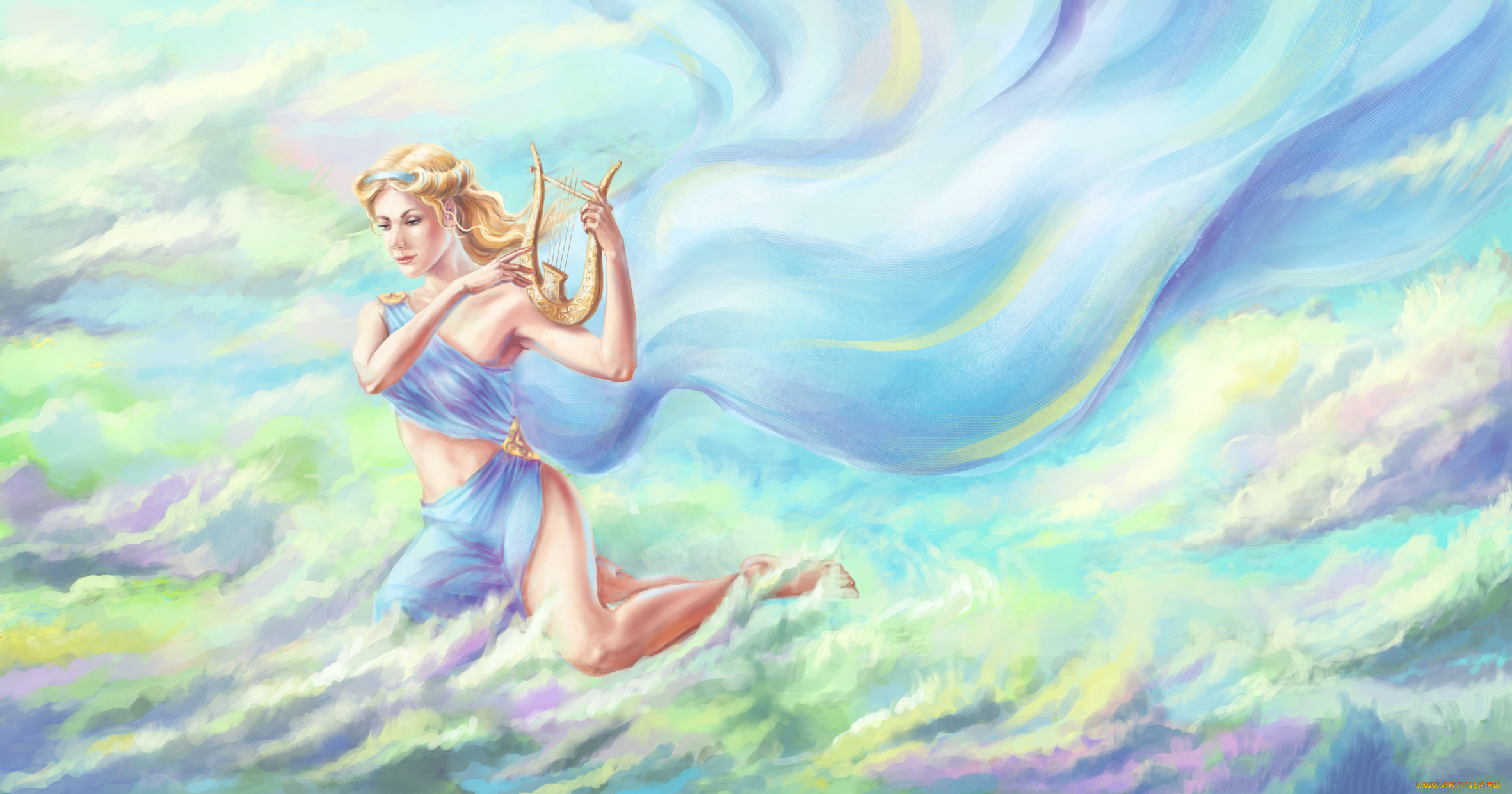 фэнтези, девушки, фон, девушка, арфа