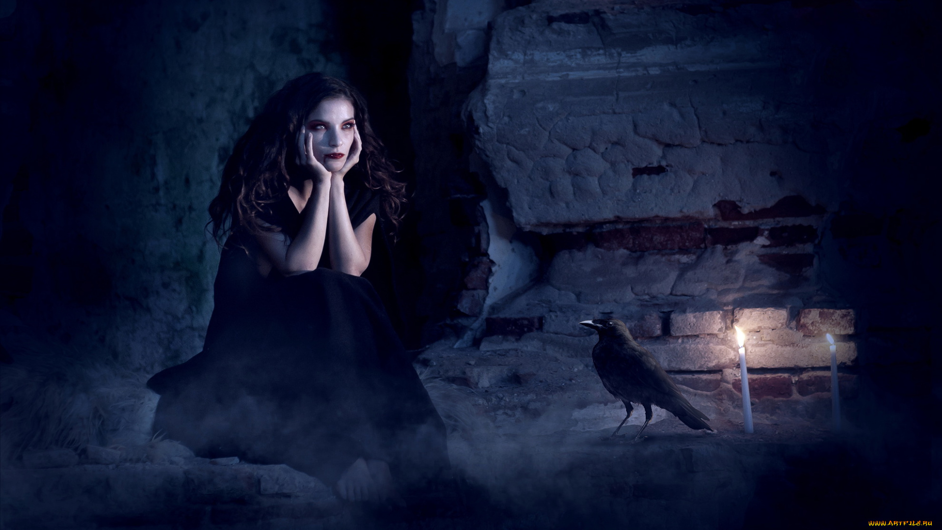 разное, cosplay, , косплей, девушка, ворон, фон, свеча