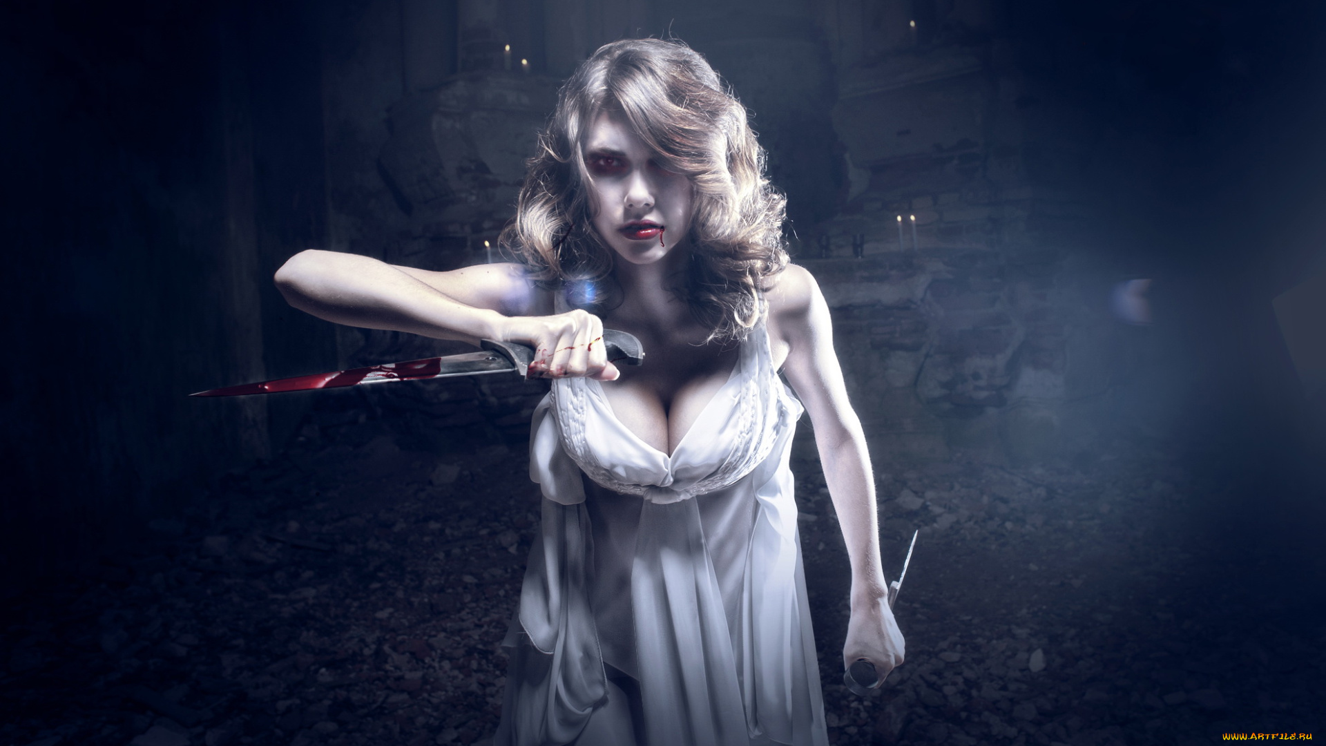 разное, cosplay, , косплей, девушка, взгляд, фон, кинжал