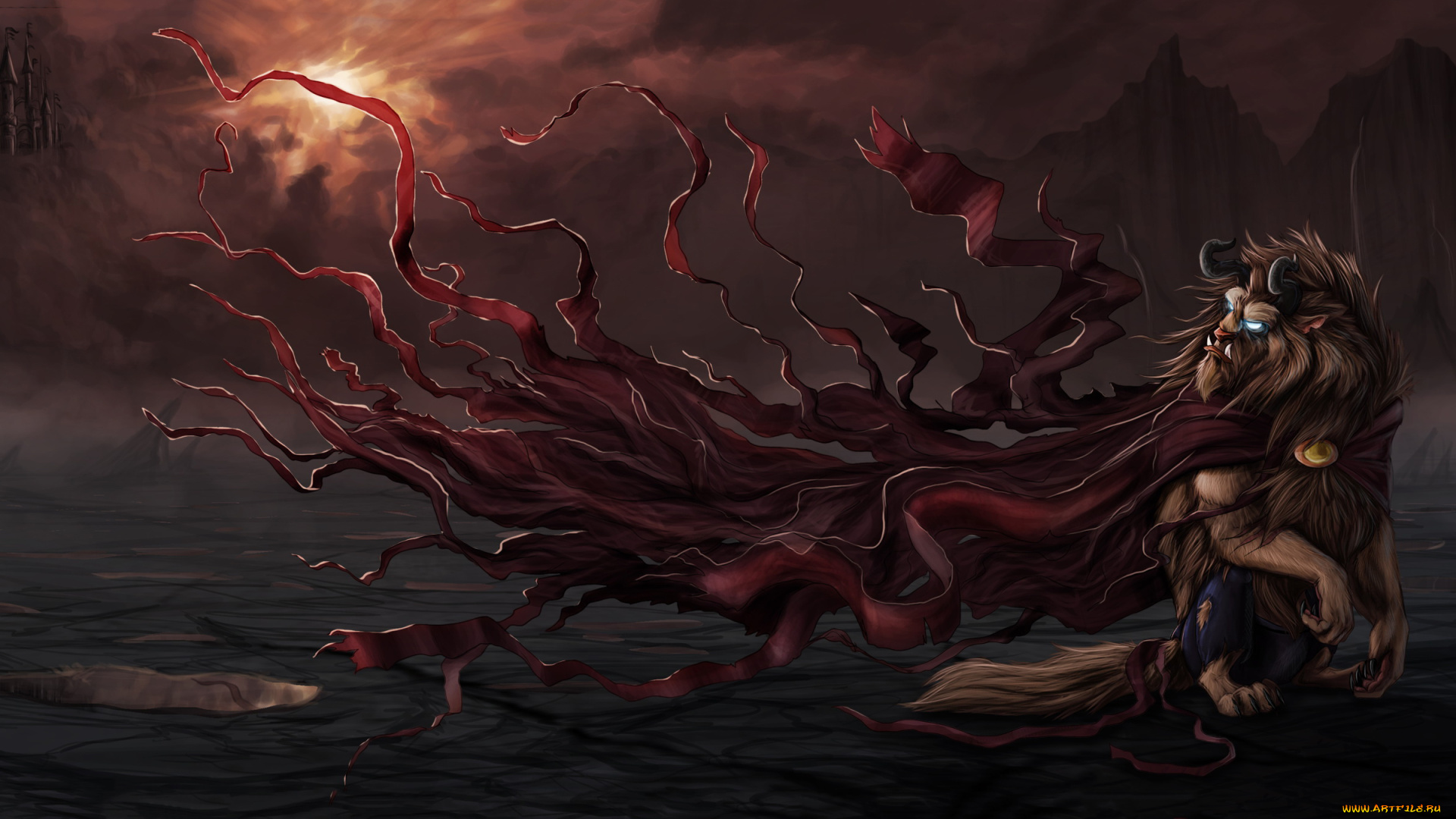 рисованное, кино, существо, плащ, фон