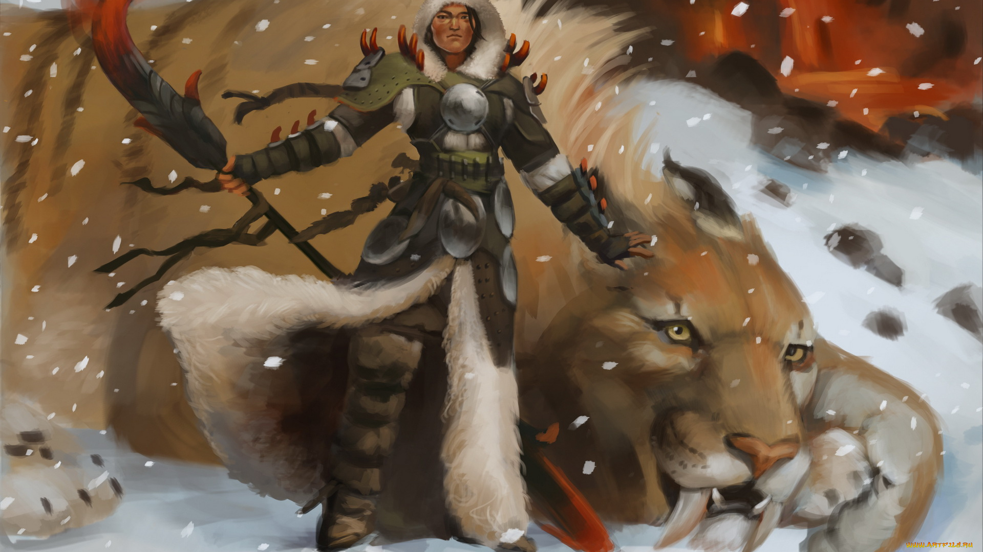 рисованное, комиксы, девушка, тигр, взгляд, фон