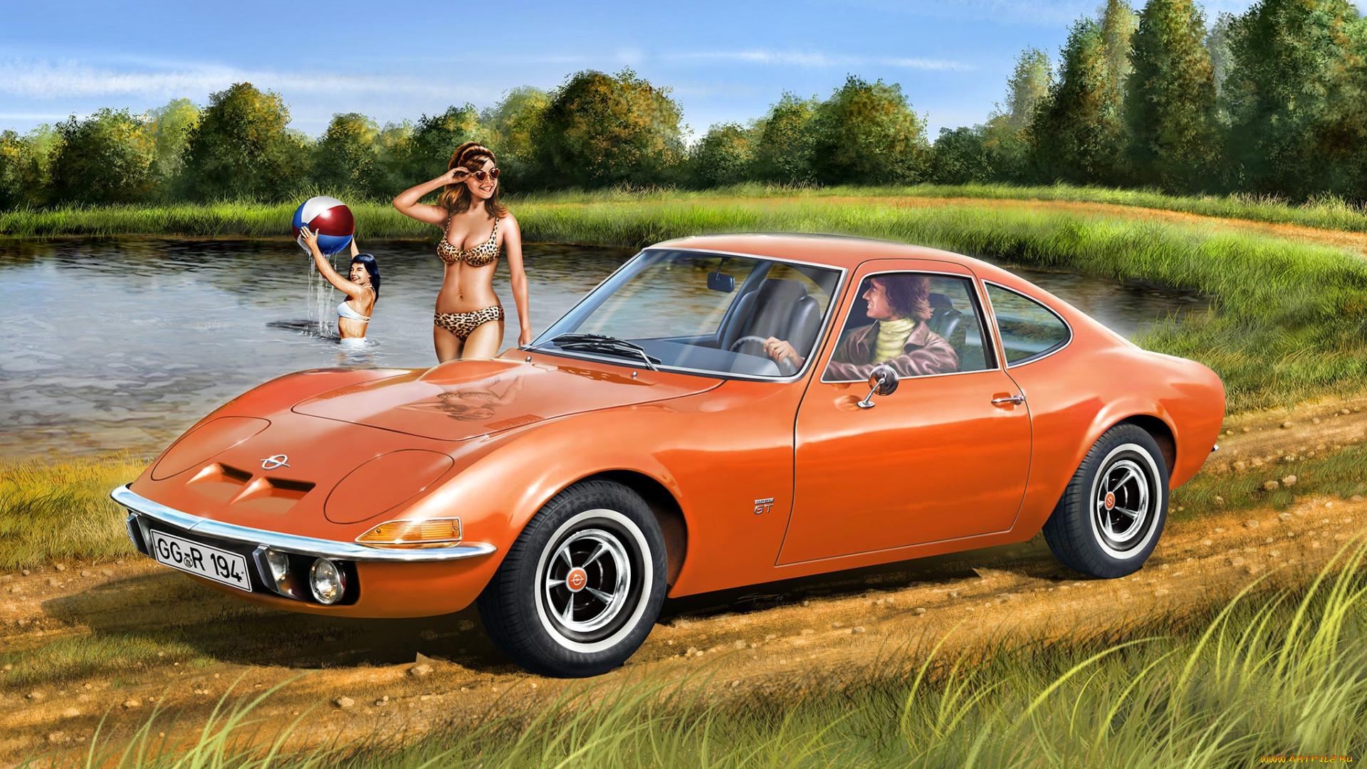 рисованное, люди, фон, взгляд, девушки