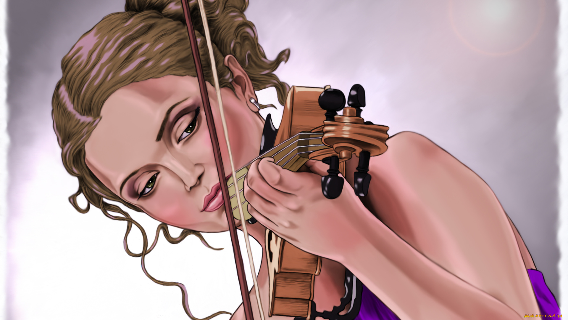 рисованное, люди, игра, скрипка, фон, девушка