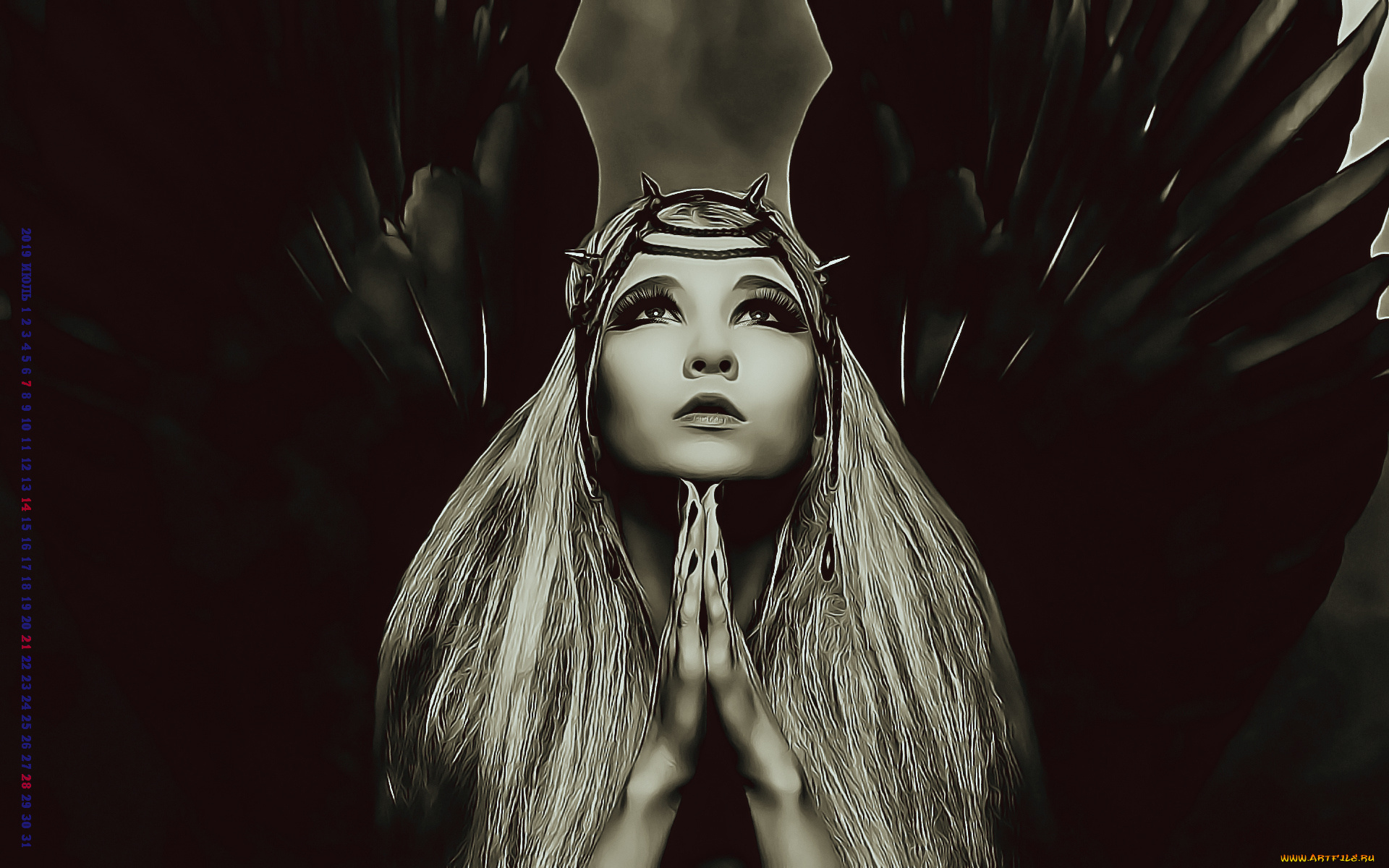 календари, компьютерный, дизайн, мольба, 2019, calendar, женщина, крылья, девушка