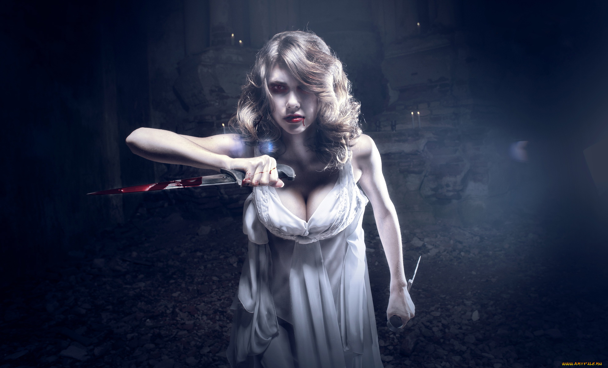 разное, cosplay, , косплей, девушка, взгляд, фон, кинжал