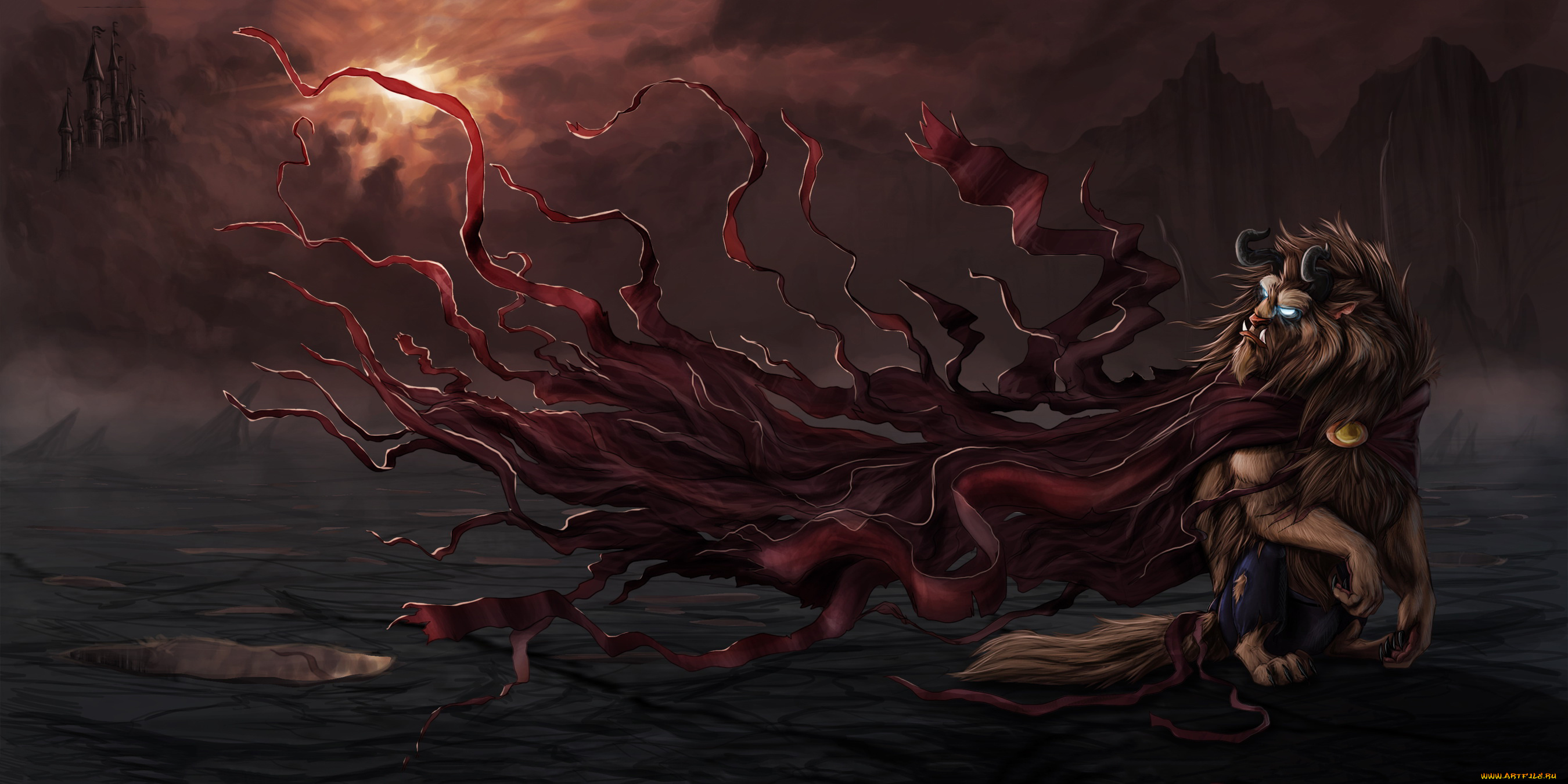 рисованное, кино, существо, плащ, фон