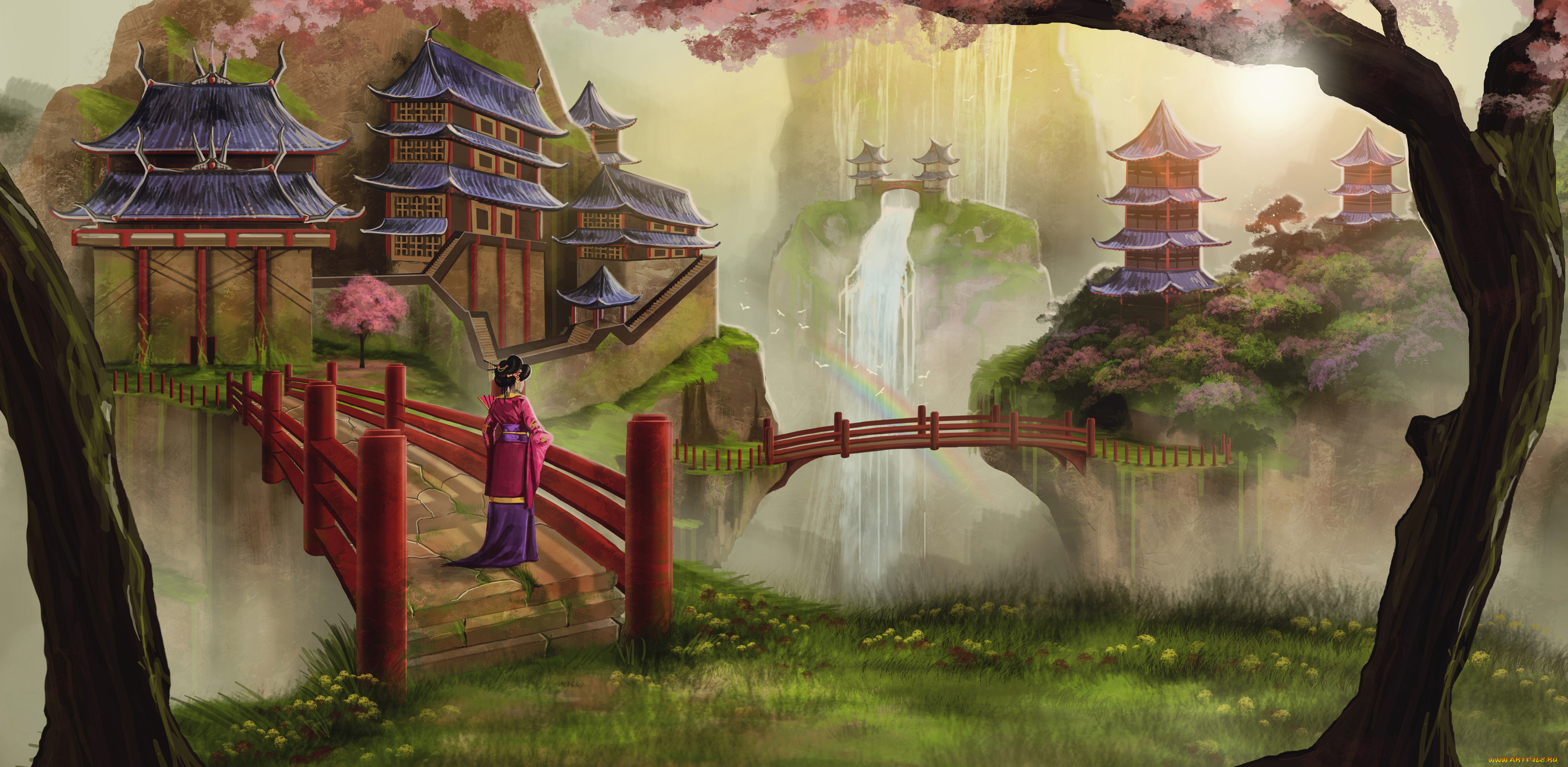 фэнтези, иные, миры, , иные, времена, радуга, водопал, мост, город