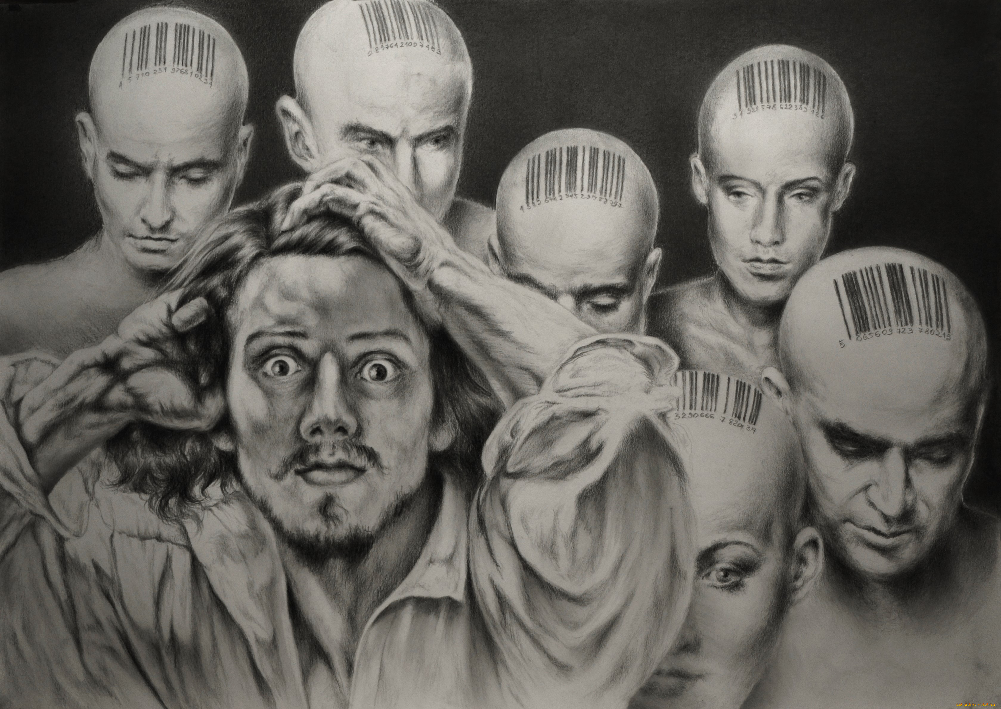 рисованное, минимализм, код, взгляд, фон, мужчина