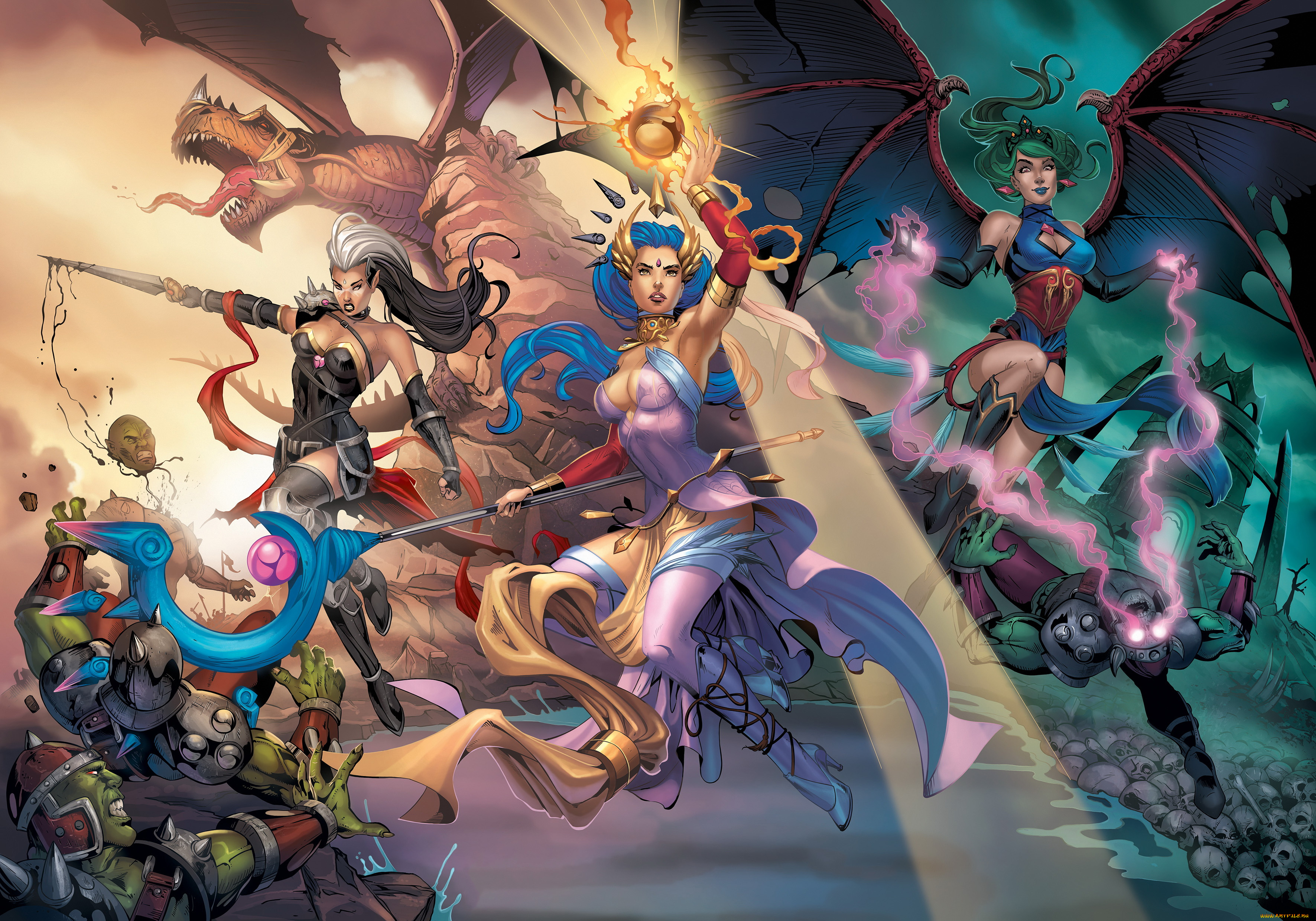 фэнтези, магия, взгляд, униформа, фон, девушки