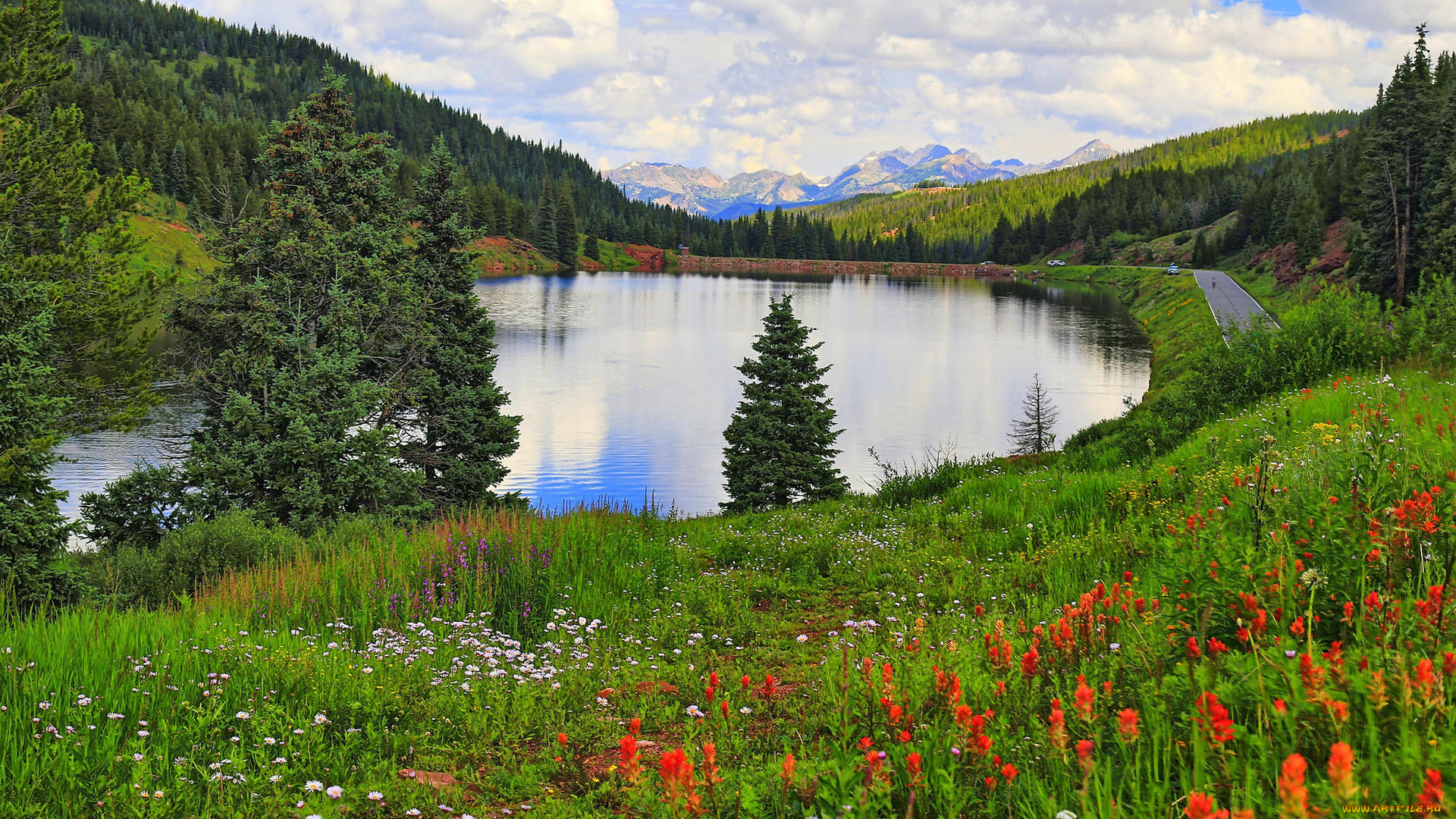 природа, реки, озера, луг, озеро, горы