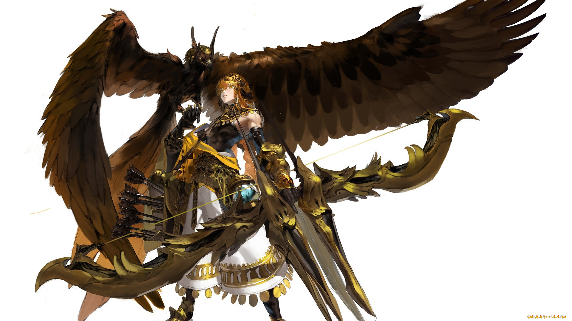 аниме, оружие, , техника, , технологии, девушка, лук, стрелы, птица