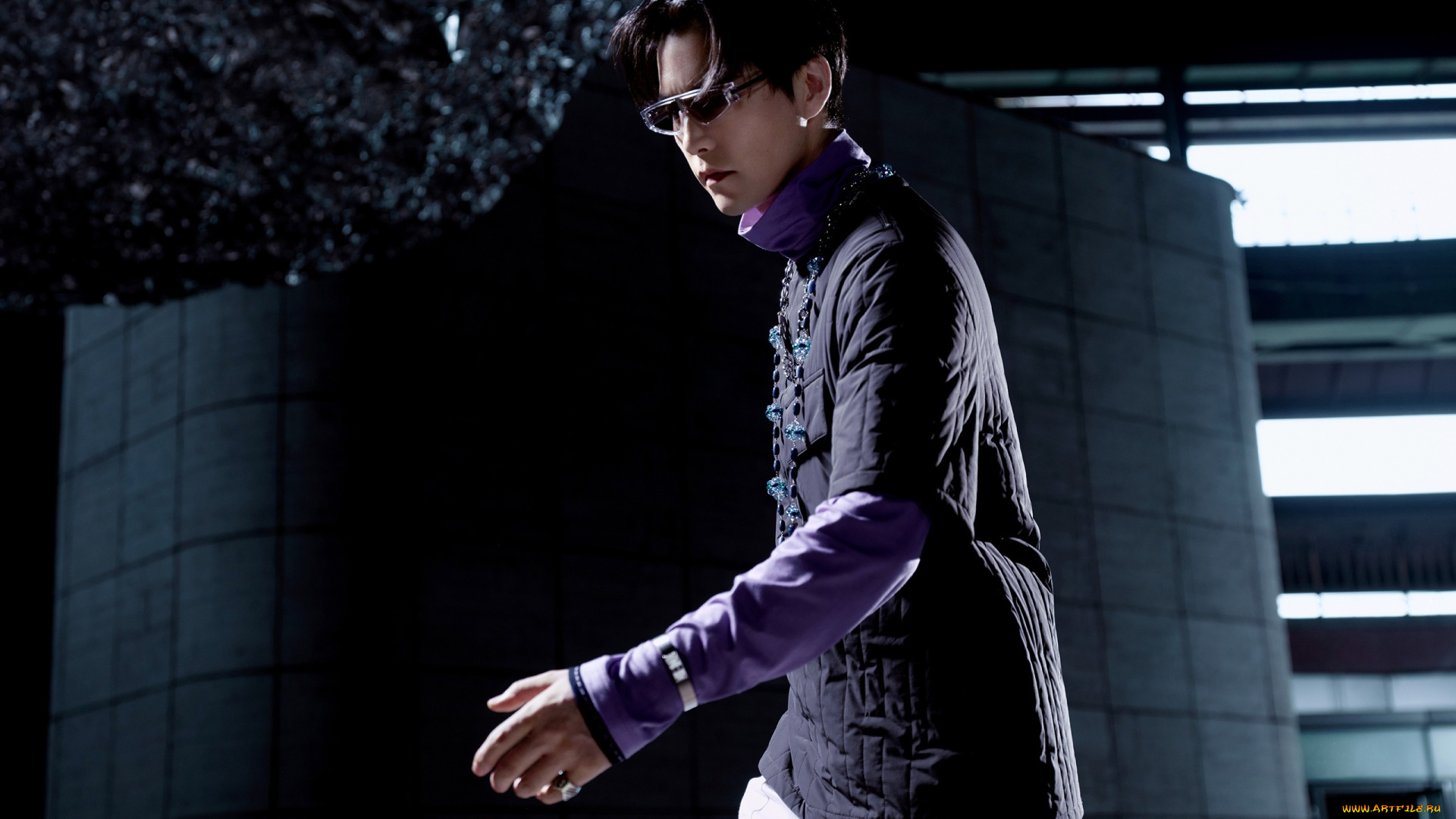 мужчины, a, yun, ga, шар, очки, куртка