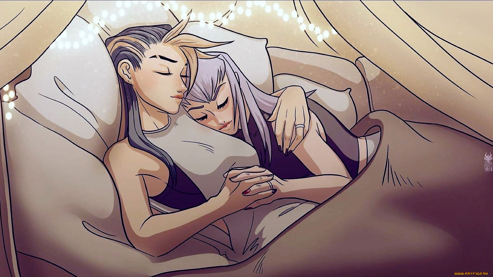 видео, игры, league, of, legends, evelynn, akali, постель, сон