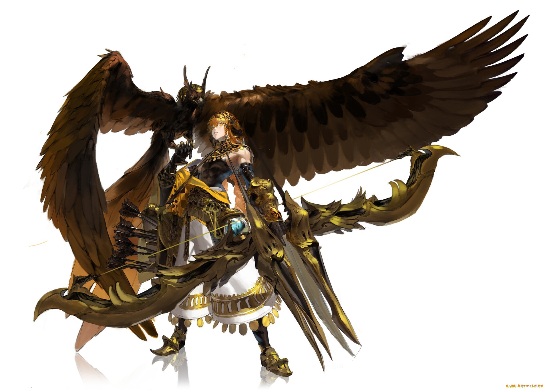 аниме, оружие, , техника, , технологии, девушка, лук, стрелы, птица