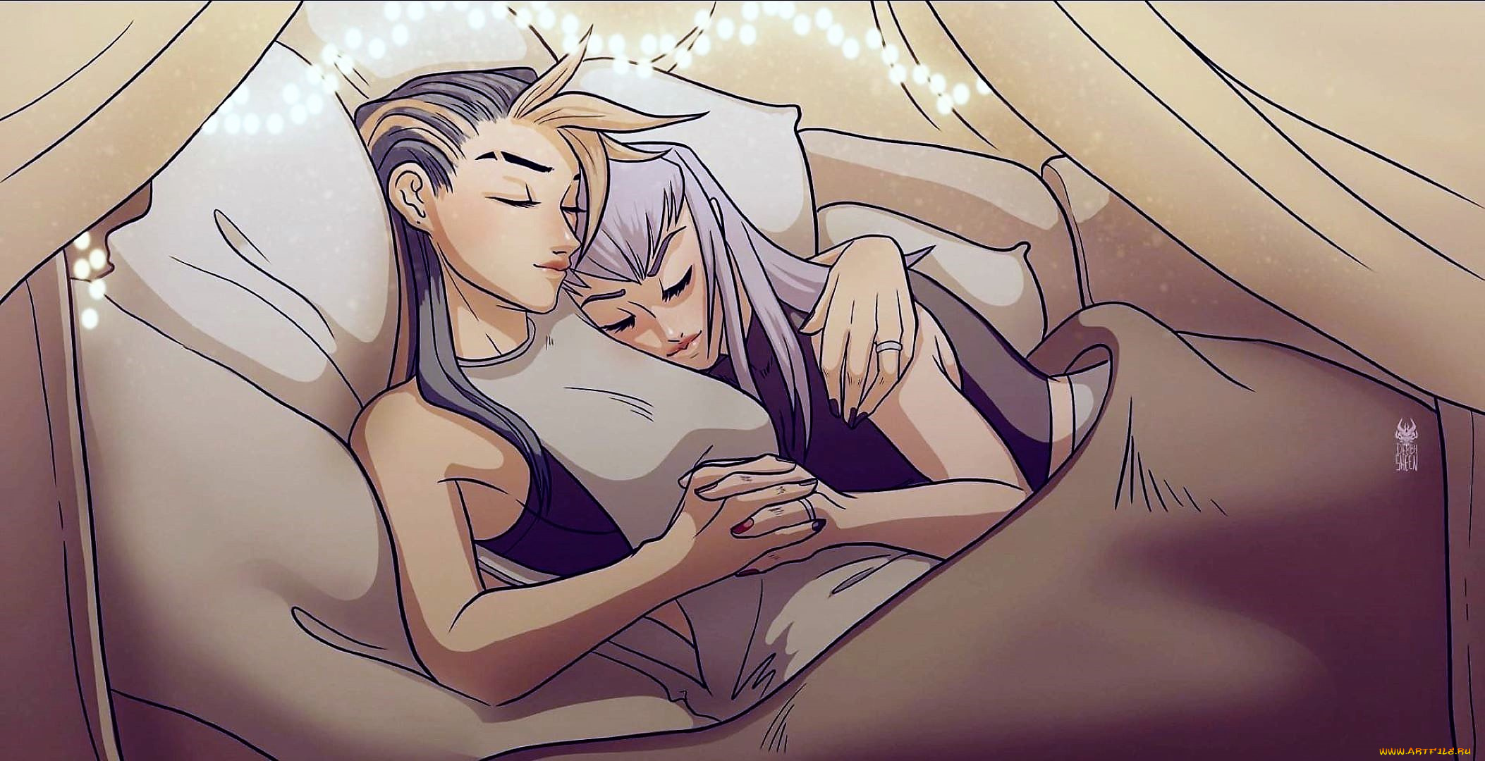 видео, игры, league, of, legends, evelynn, akali, постель, сон