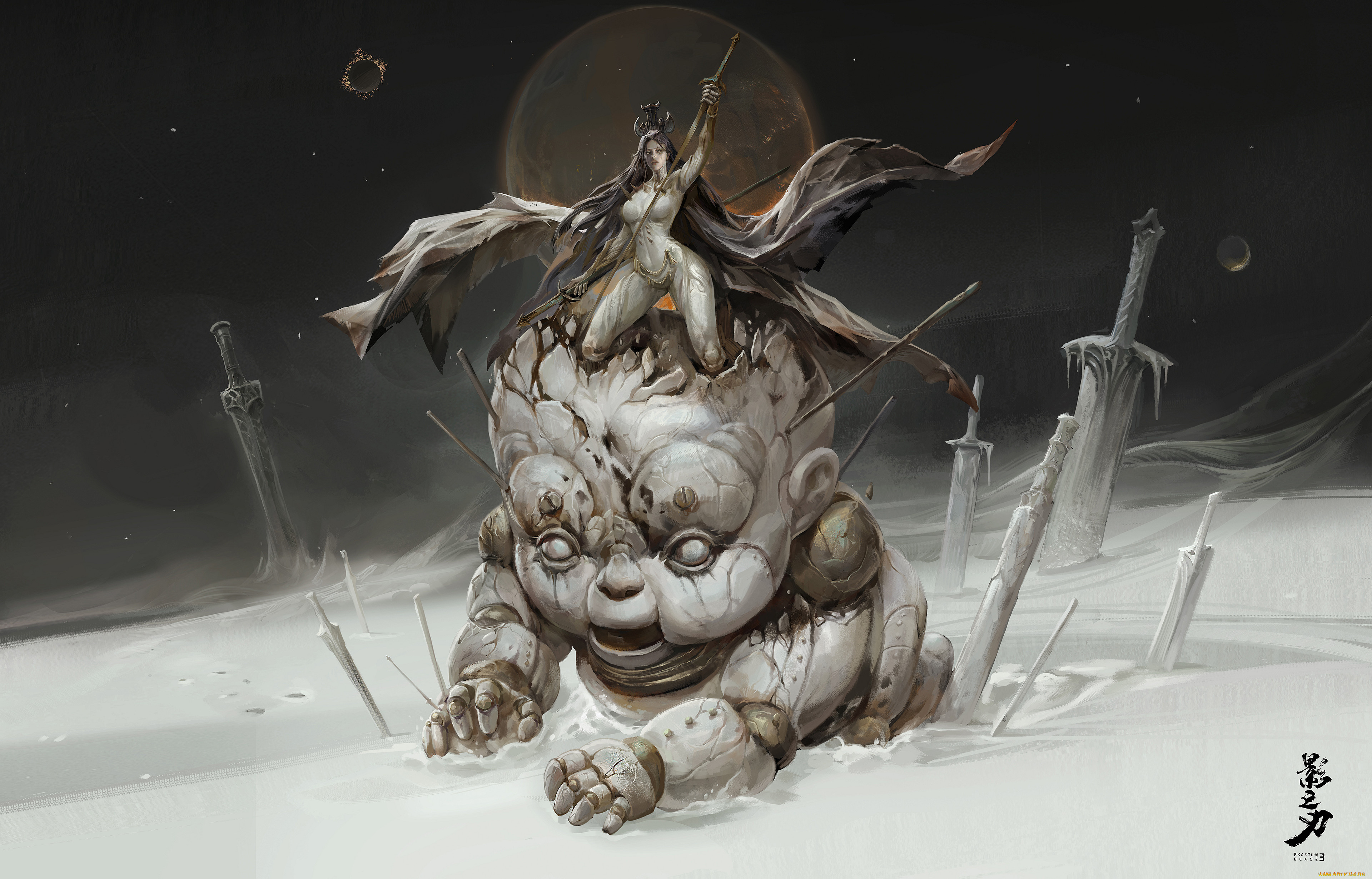 фэнтези, _ghost, blade, , , призрачный, клинок, девушка, мечи, снег, транспорт