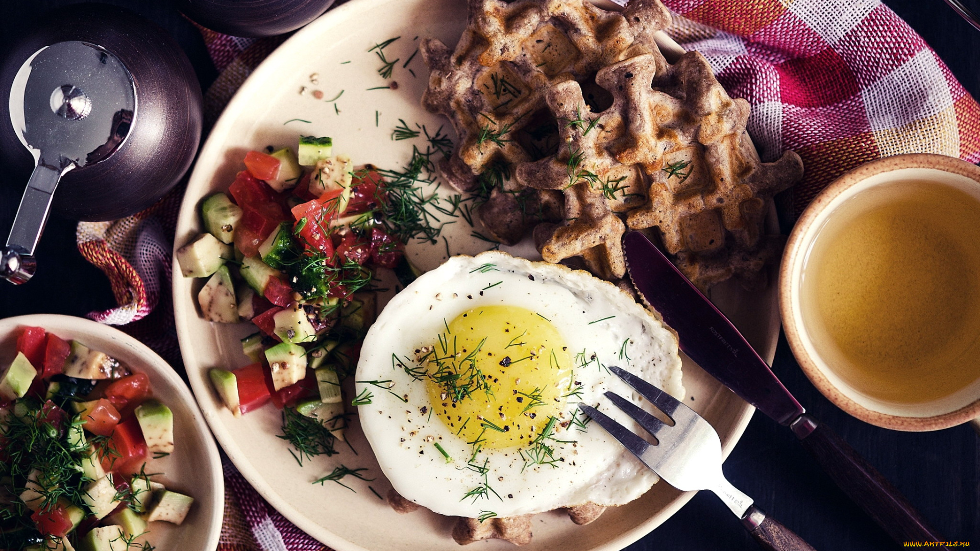 еда, яичные, блюда, салат, яичница, вафли