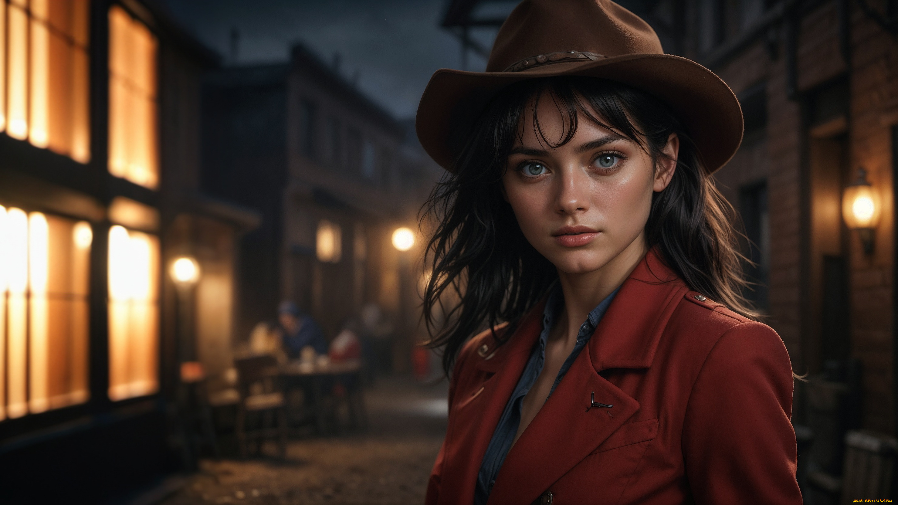 нейросеть, 3д, графика, портрет, , portraits, девушка, шляпа, брюнетка, костюм, красивая, ковбойская, вестерн, дикий, запад, в, костюме