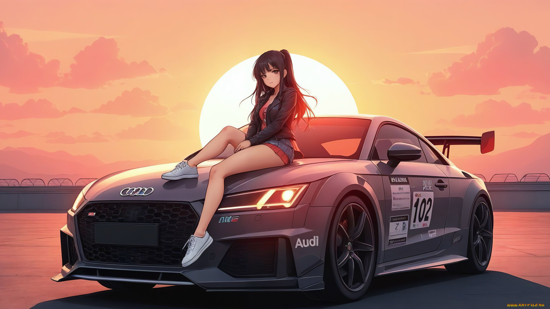 аниме, unknown, , другое, , audi, tt, anime, girl, ai, art, sun