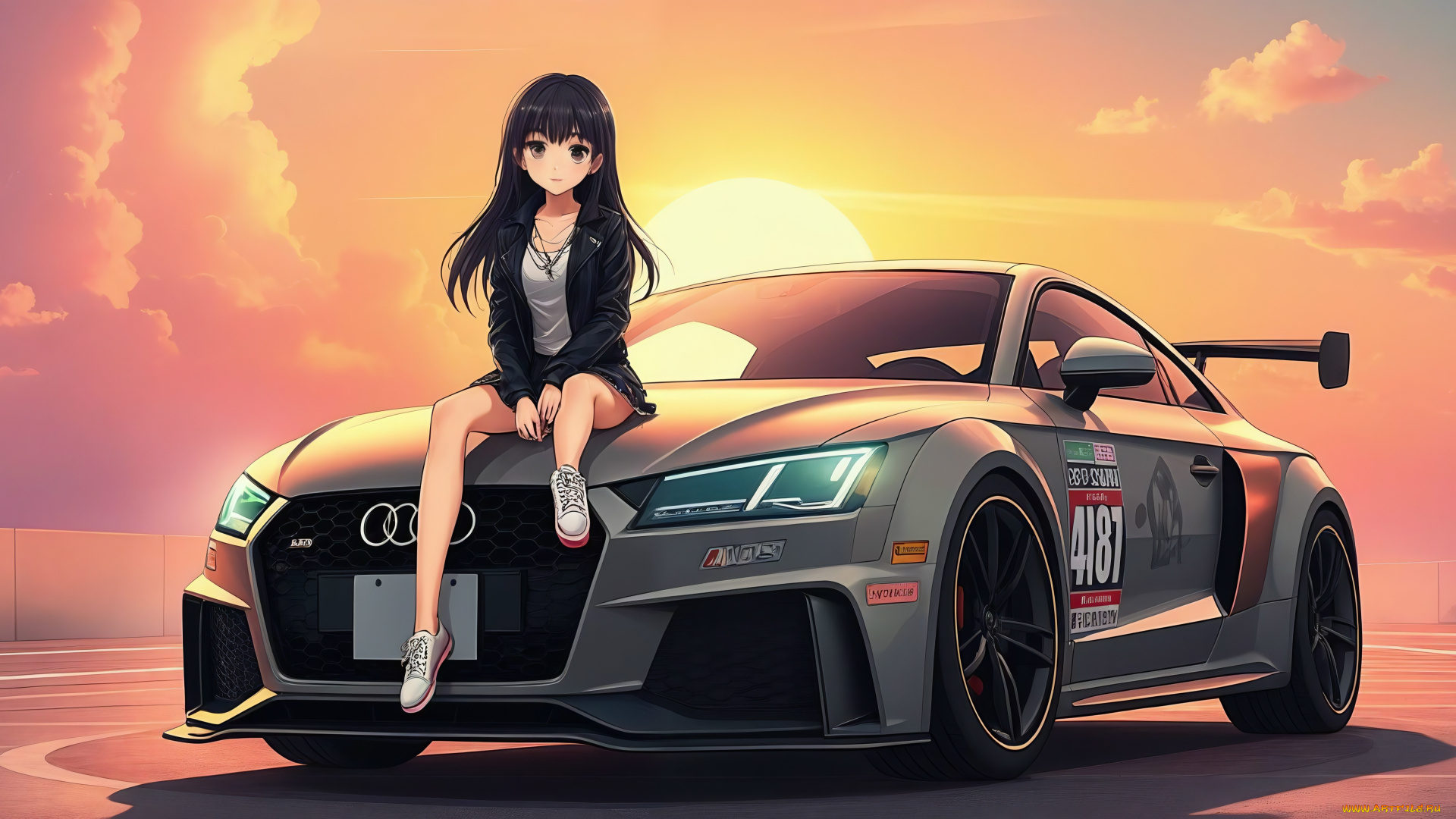 аниме, unknown, , другое, , audi, tt, clouds, sun, anime, girl