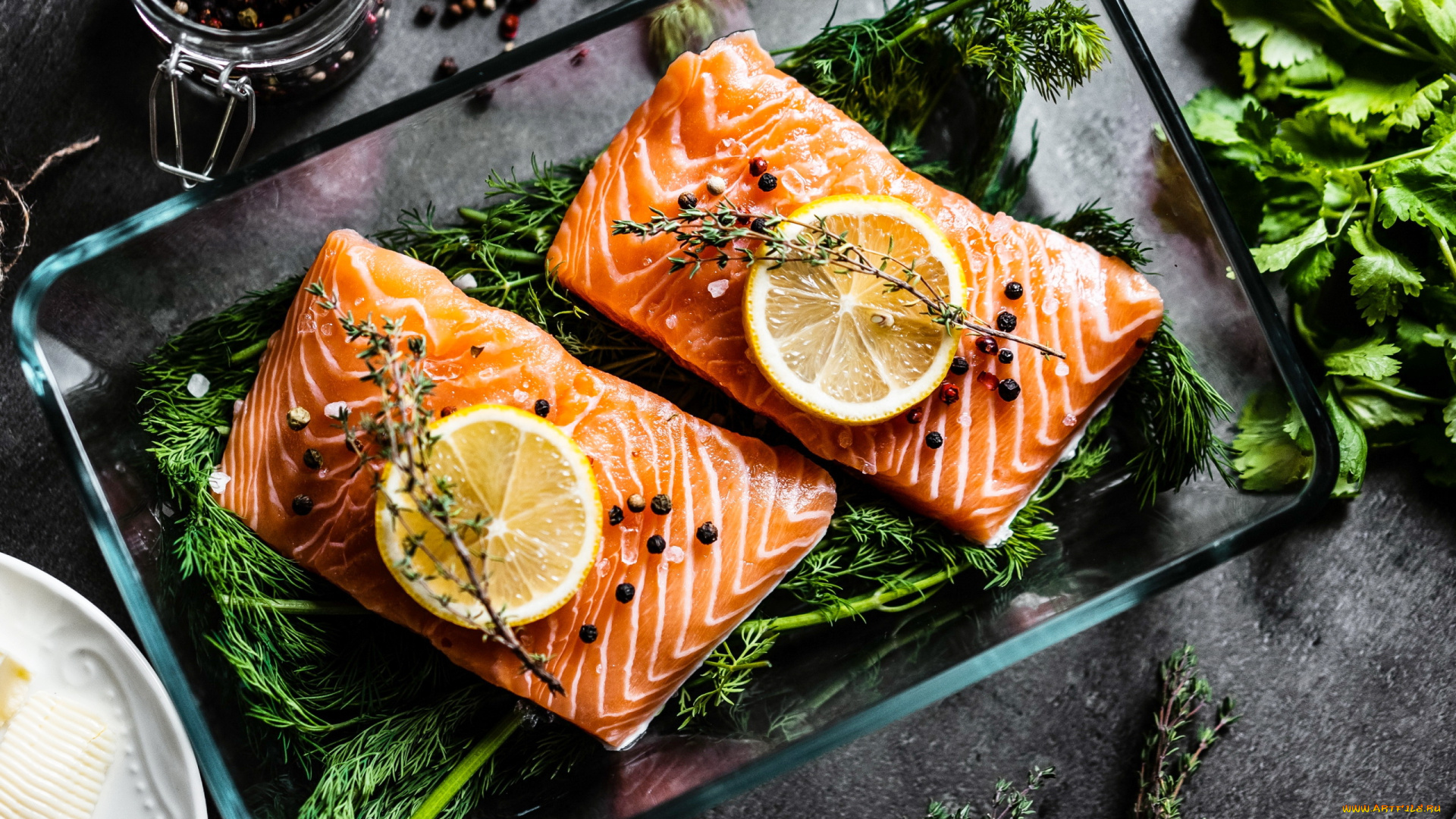 еда, рыба, , морепродукты, , суши, , роллы, укроп, петрушка, лосось, лимон, перец