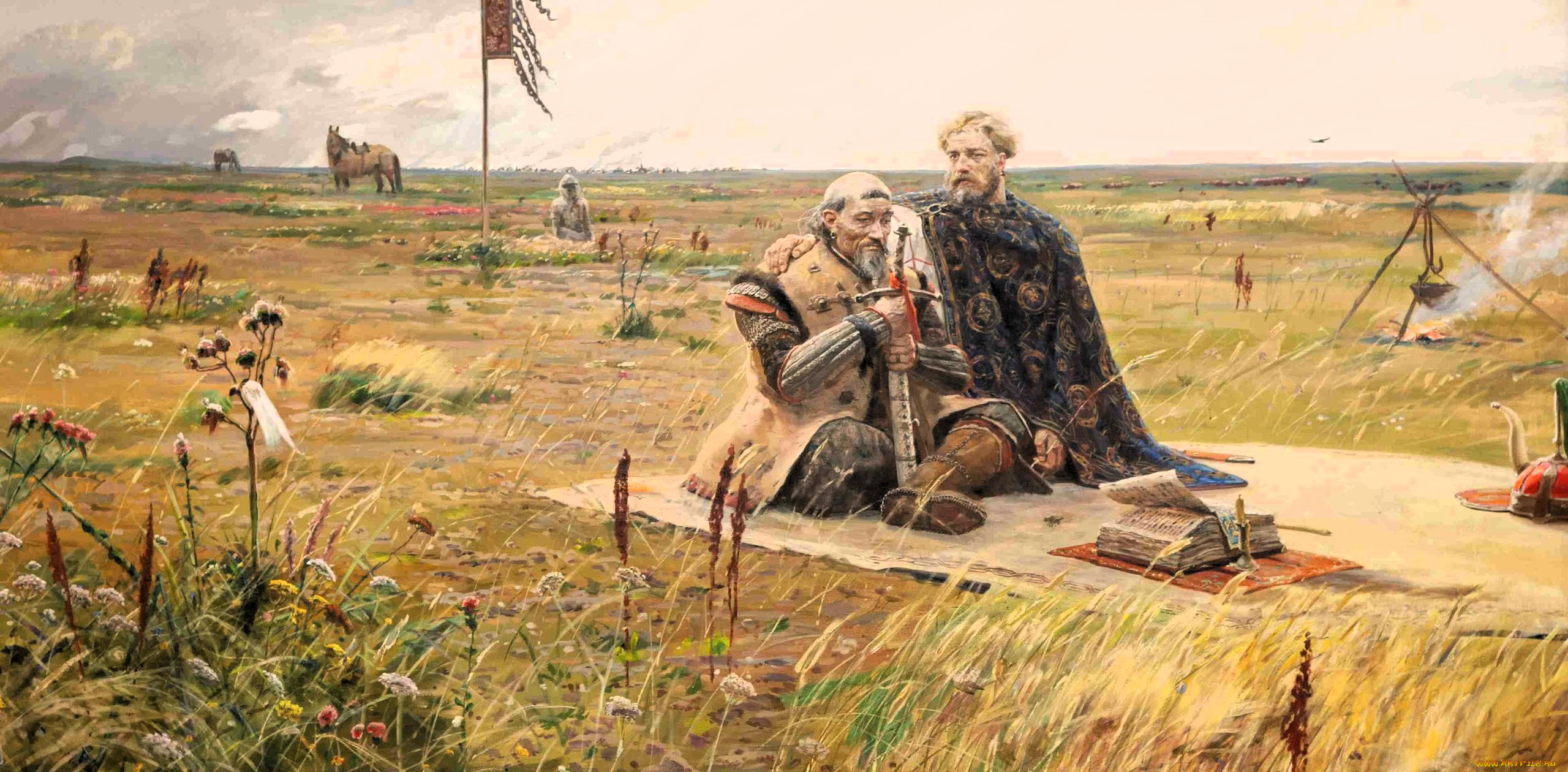 рисованное, павел, рыженко, князь, старик, степь, книга, оружие, лошадь