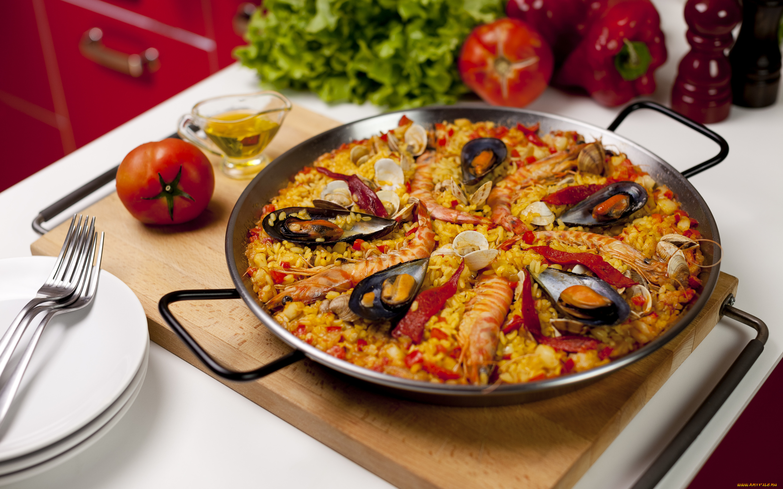 еда, рыбные, блюда, , с, морепродуктами, креветки, мидии, морепродукты, рис, паэлья