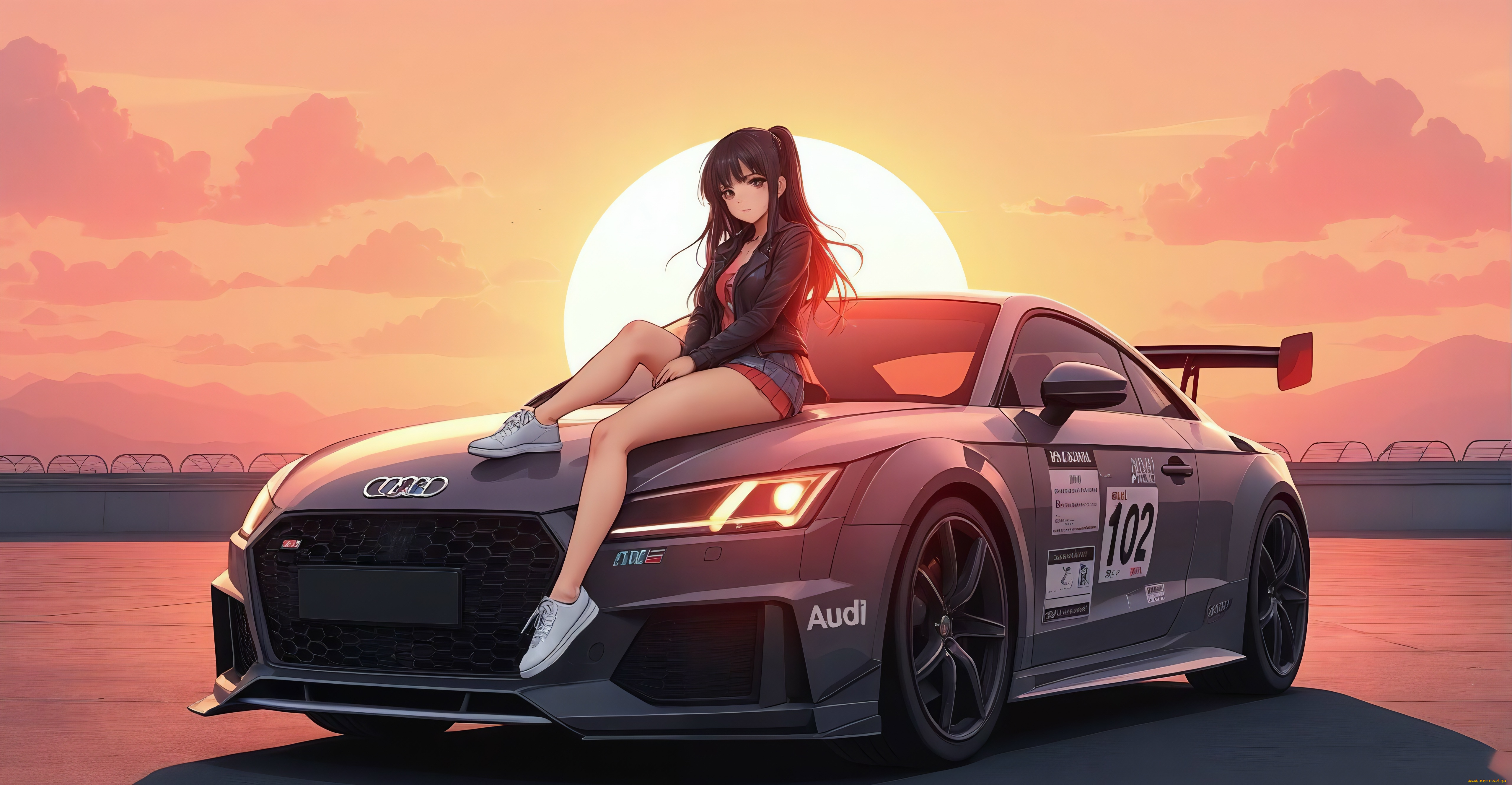 аниме, unknown, , другое, , audi, tt, anime, girl, ai, art, sun