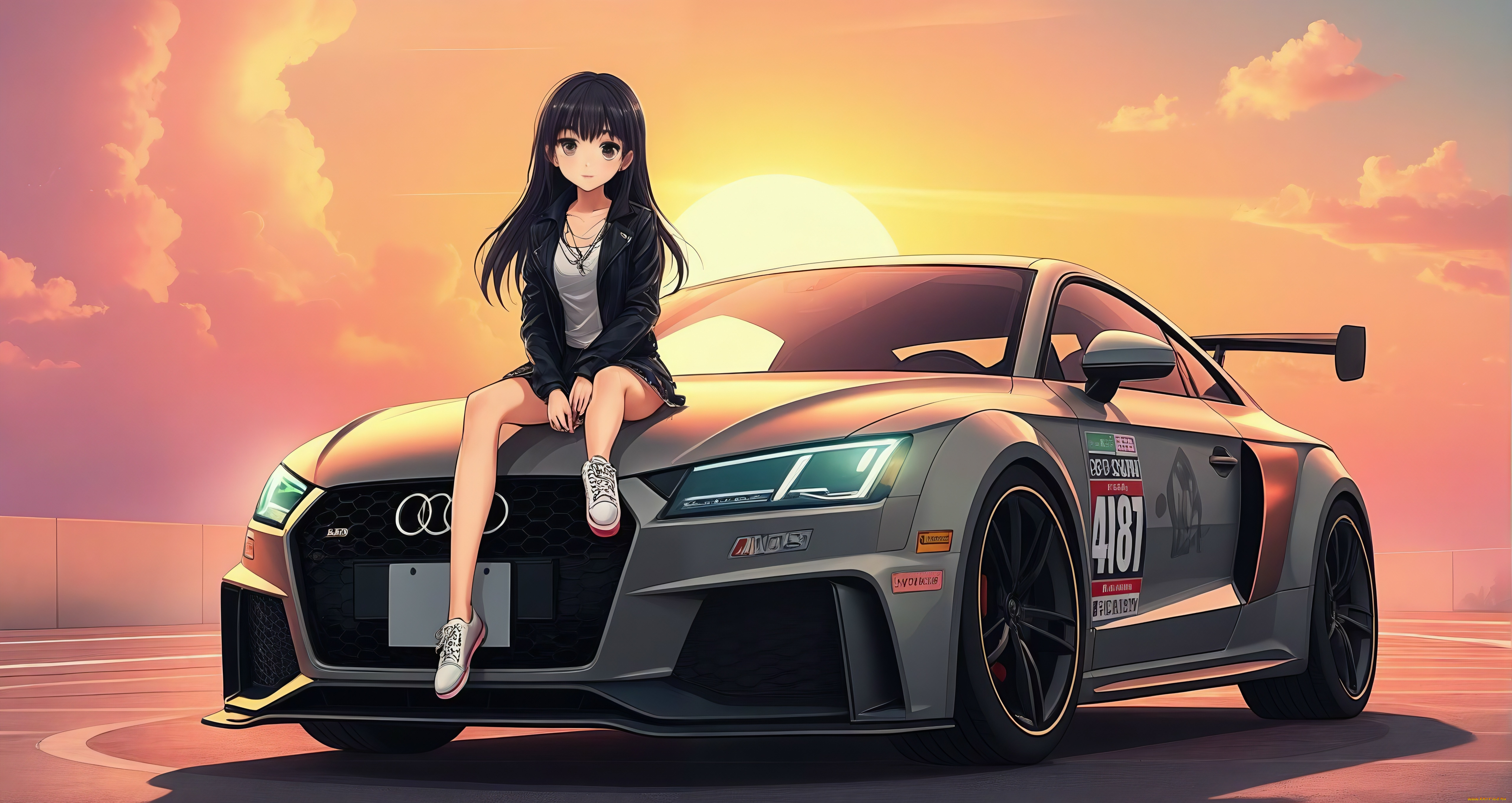 аниме, unknown, , другое, , audi, tt, clouds, sun, anime, girl