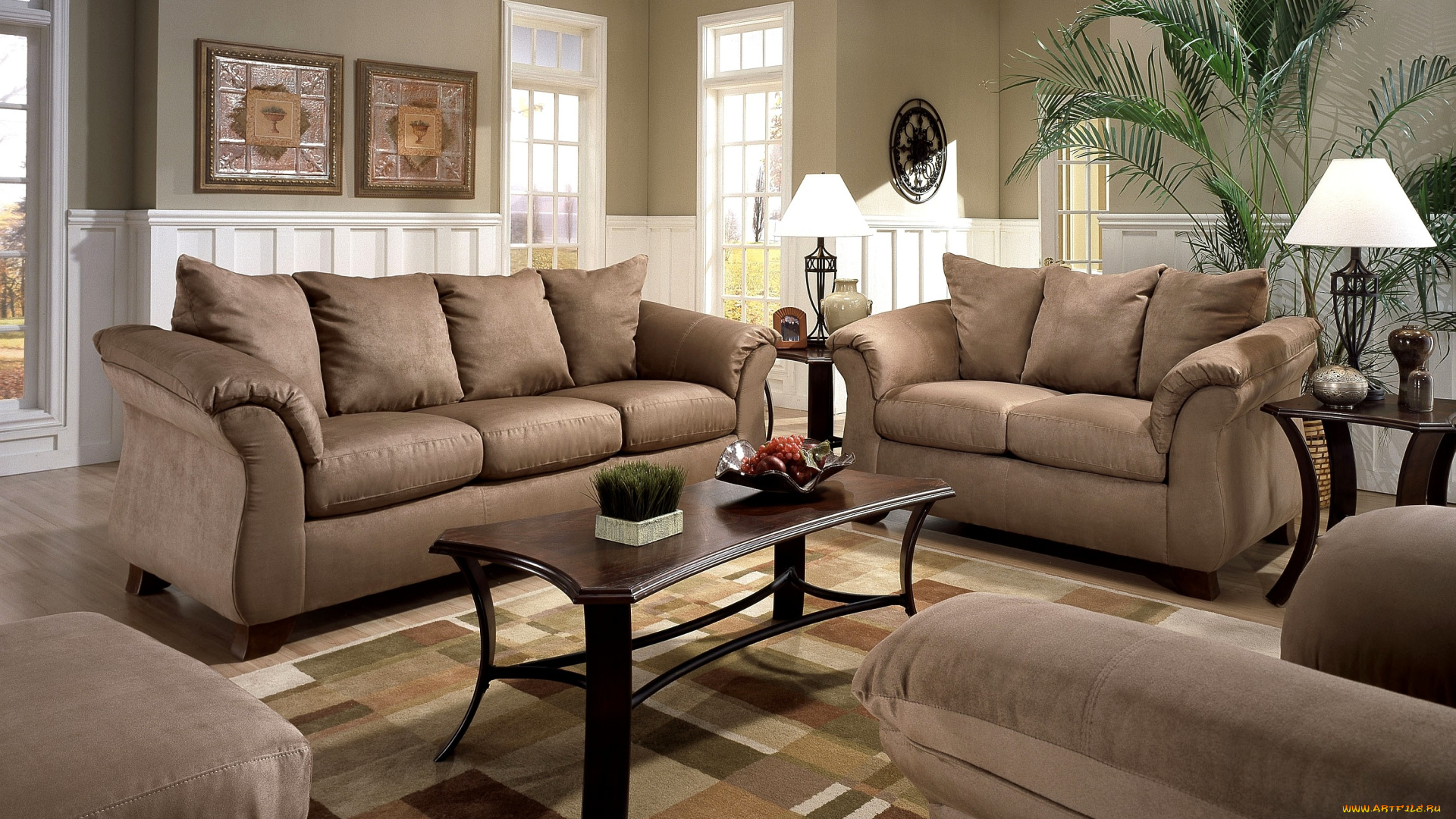 интерьер, гостиная, вазон, столик, диван, кресла