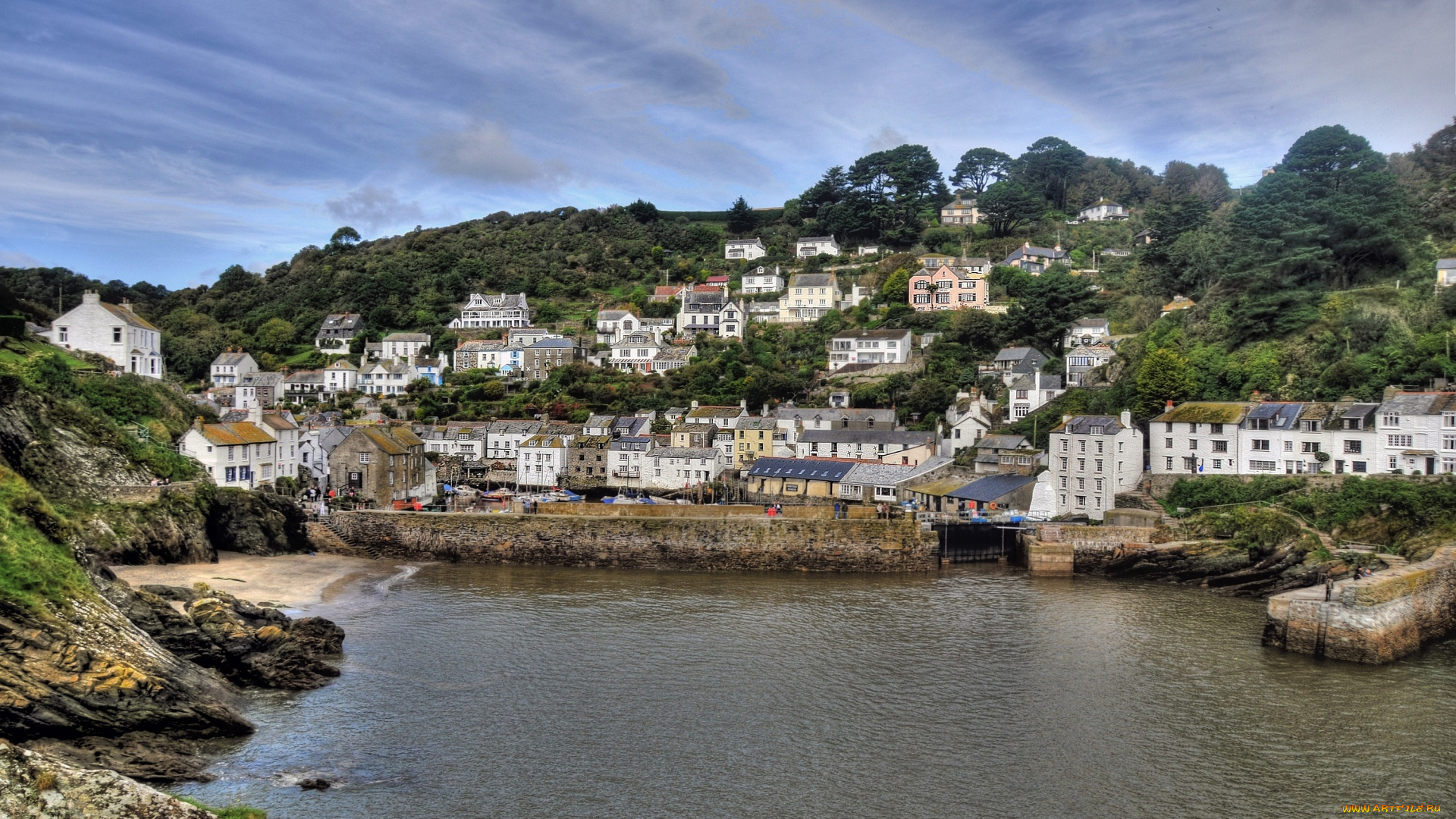 корнуол, англия, города, пейзажи, озеро, деревья, дома