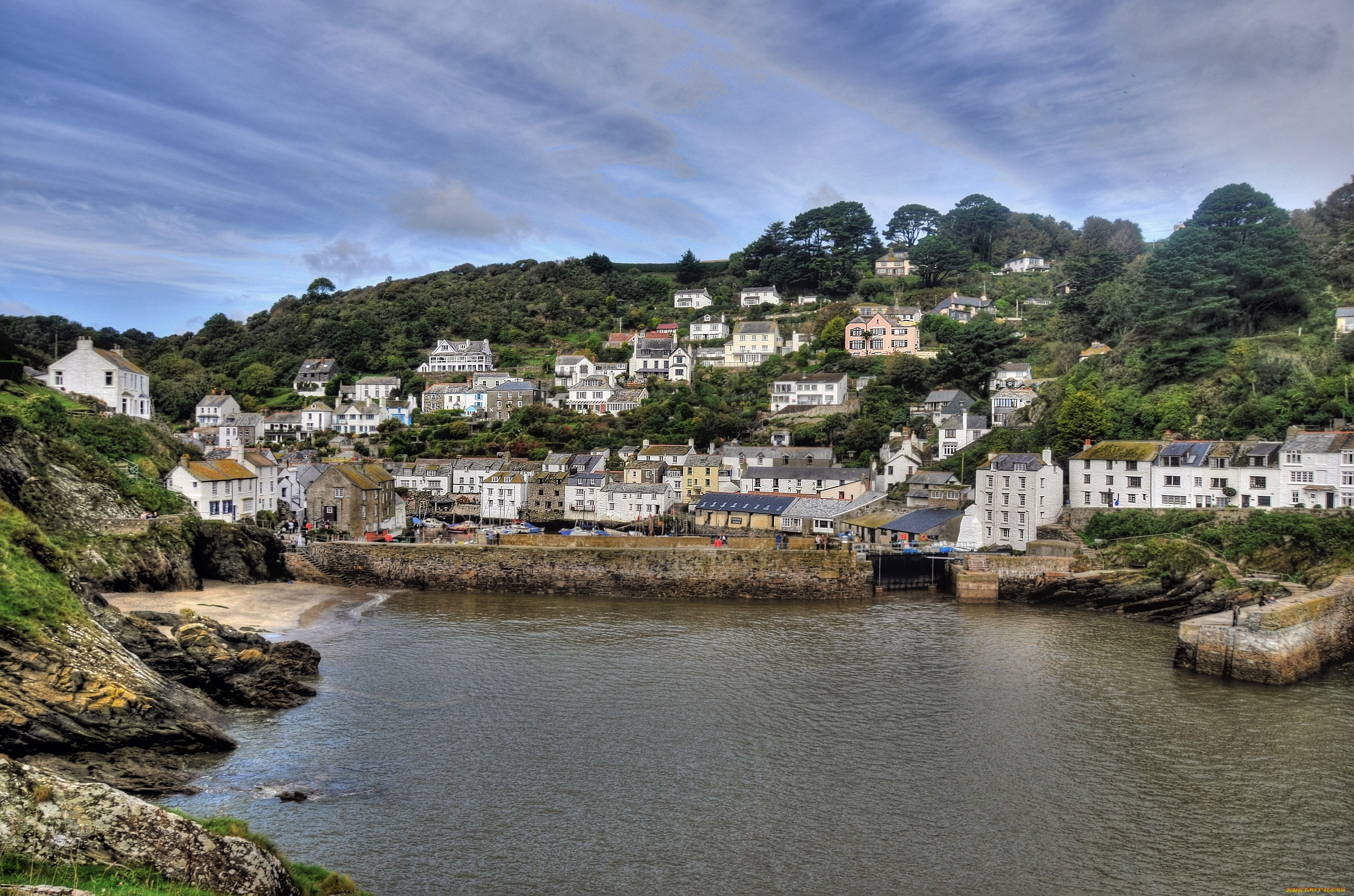 корнуол, англия, города, пейзажи, озеро, деревья, дома