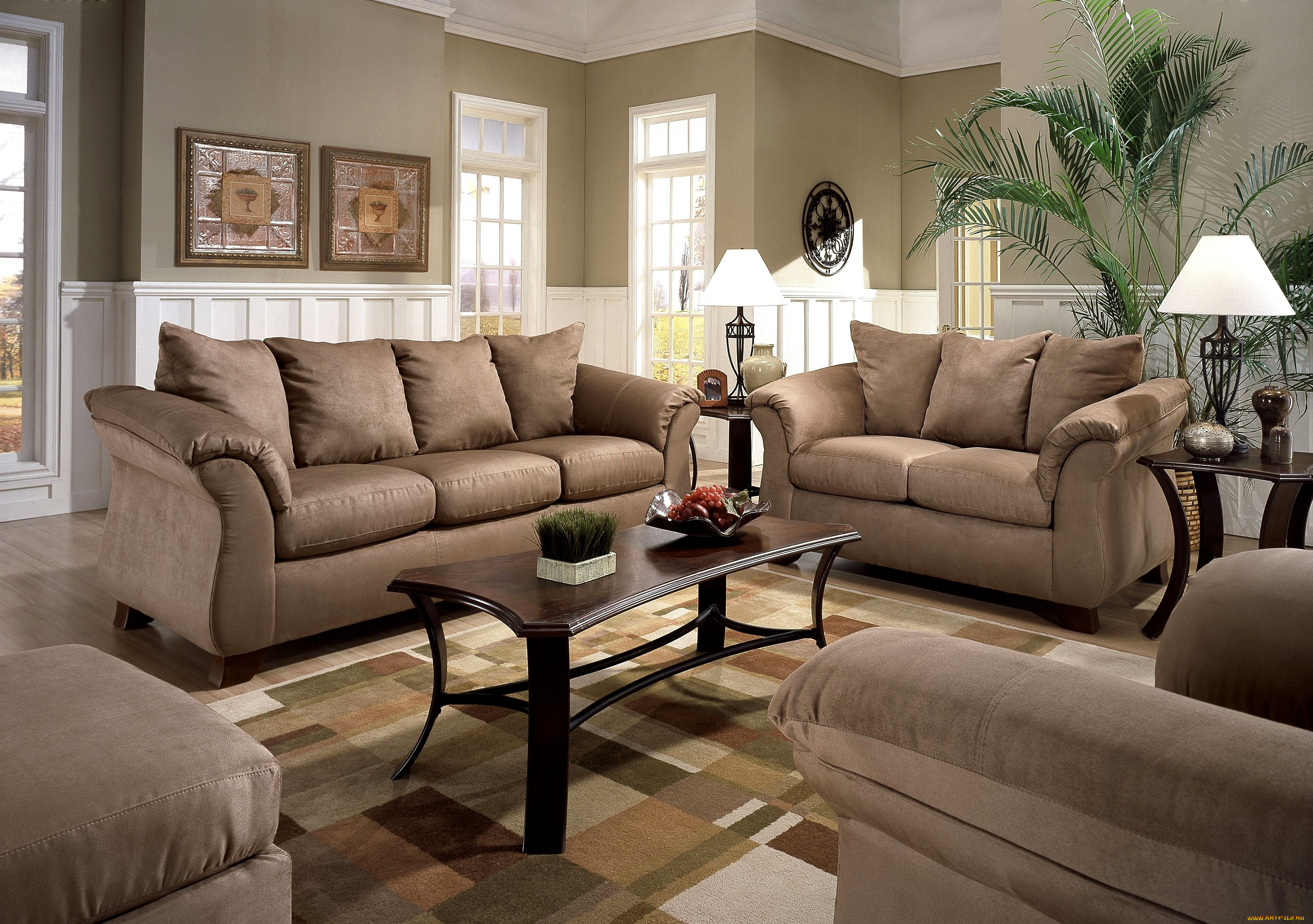 интерьер, гостиная, вазон, столик, диван, кресла