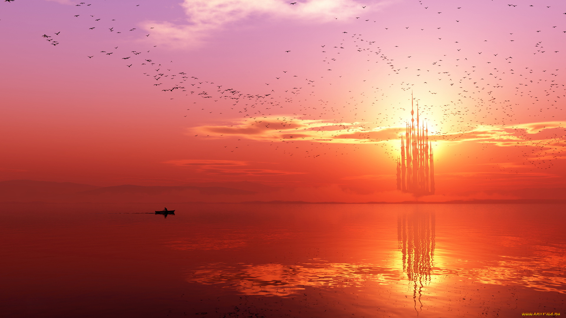 3д, графика, fantasy, фантазия, море, рыбак, башни