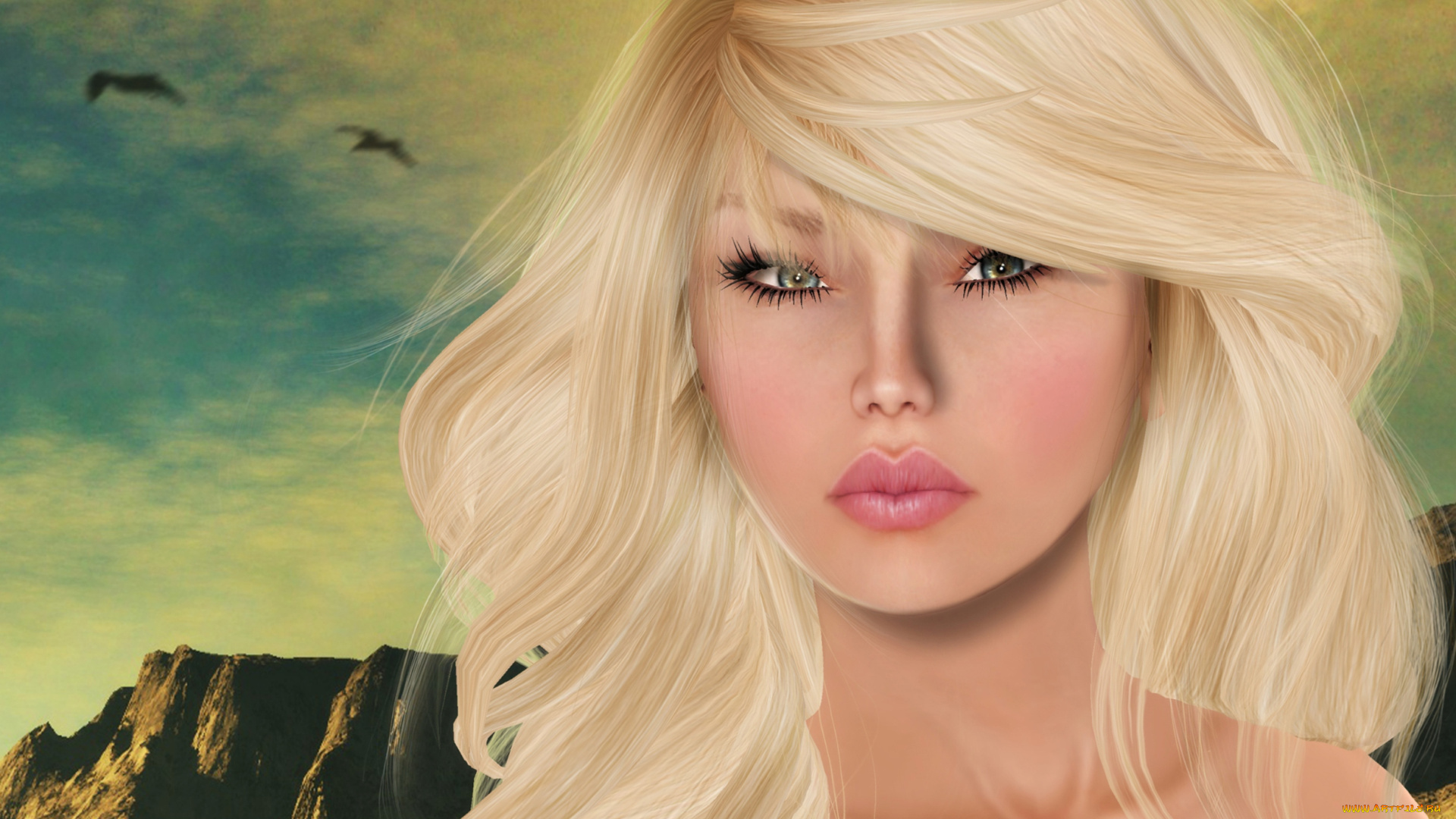 3д, графика, portraits, портрет, блондинка, девушка, лицо