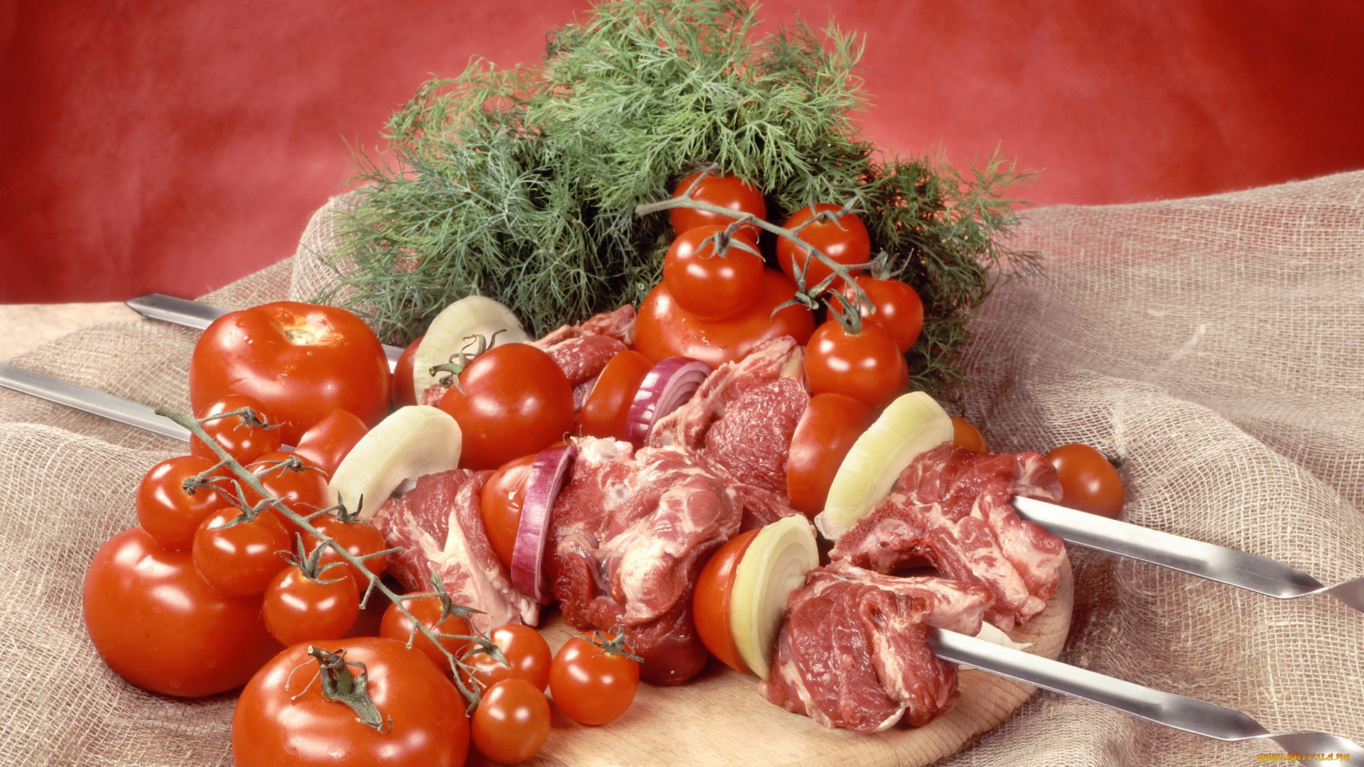 еда, шашлык, барбекю, помидоры, укроп, чеснок, мясо, томаты