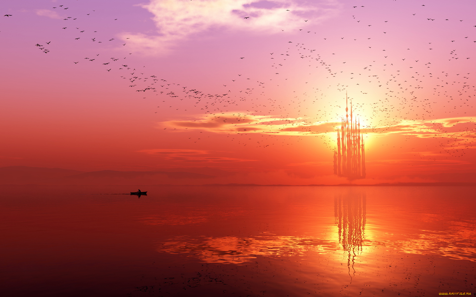 3д, графика, fantasy, фантазия, море, рыбак, башни