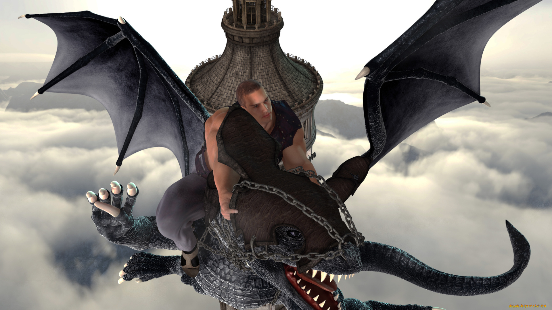 3д, графика, фантазия, , fantasy, дракон, мужчина