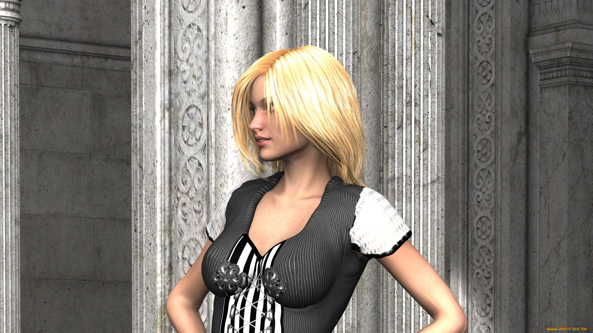 3д, графика, люди, , people, блондинка, фон, девушка, взгляд