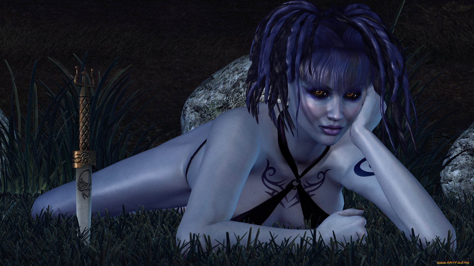 3д, графика, существа, , creatures, девушка, взгляд, фон