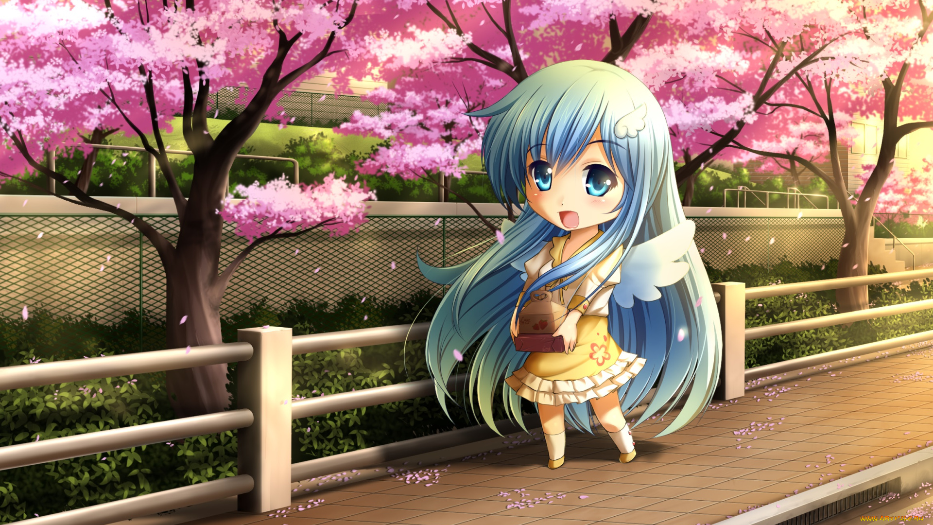 аниме, -angels, &, demons, сакура, волосы, девушка, крылья, ангел