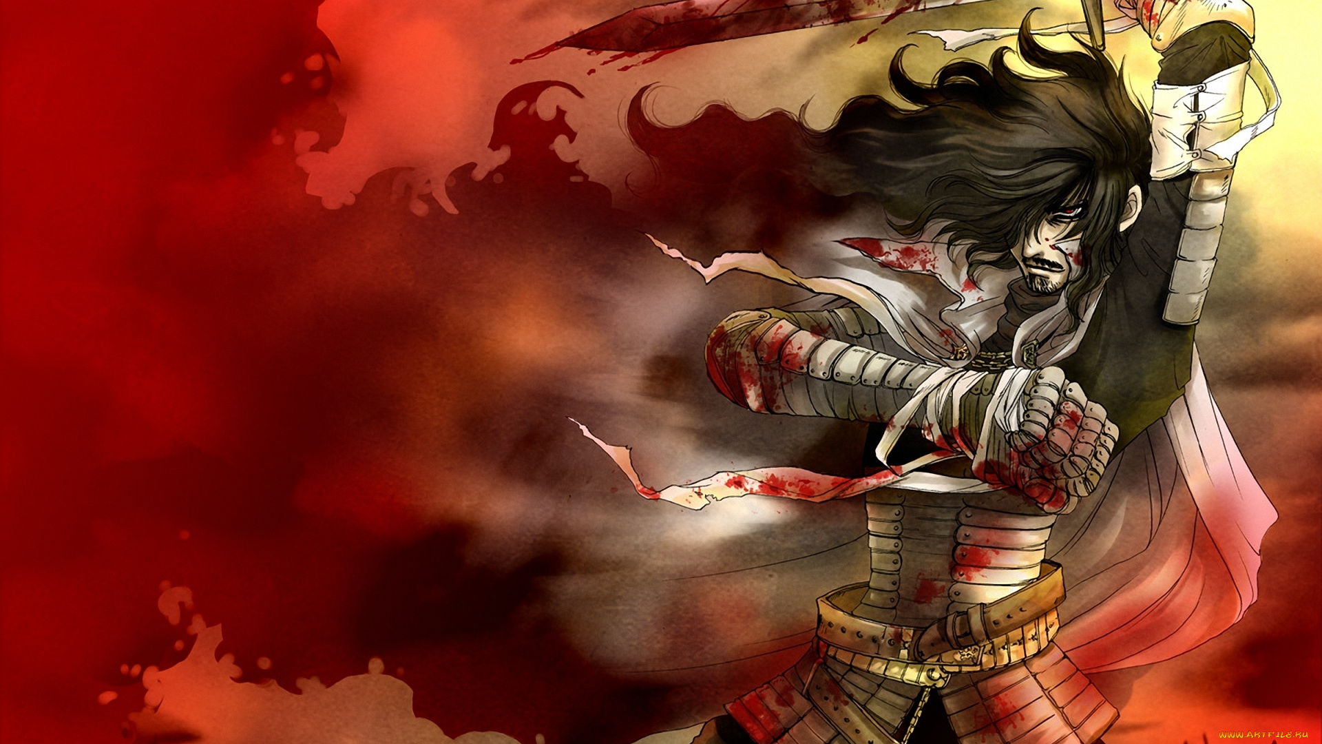 аниме, hellsing, кладбище, кровь, меч, вампир, дракула, dracula, vampire, alucard