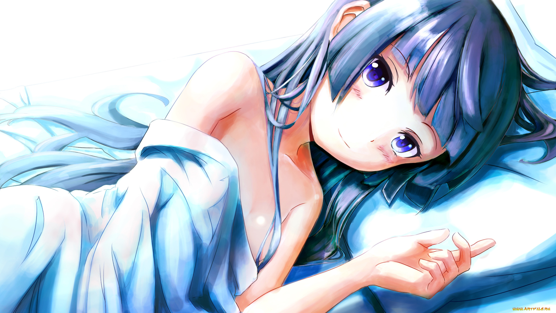 аниме, oreimo, взгляд, грудь, простынь, лежит, девушка, gokou, ruri