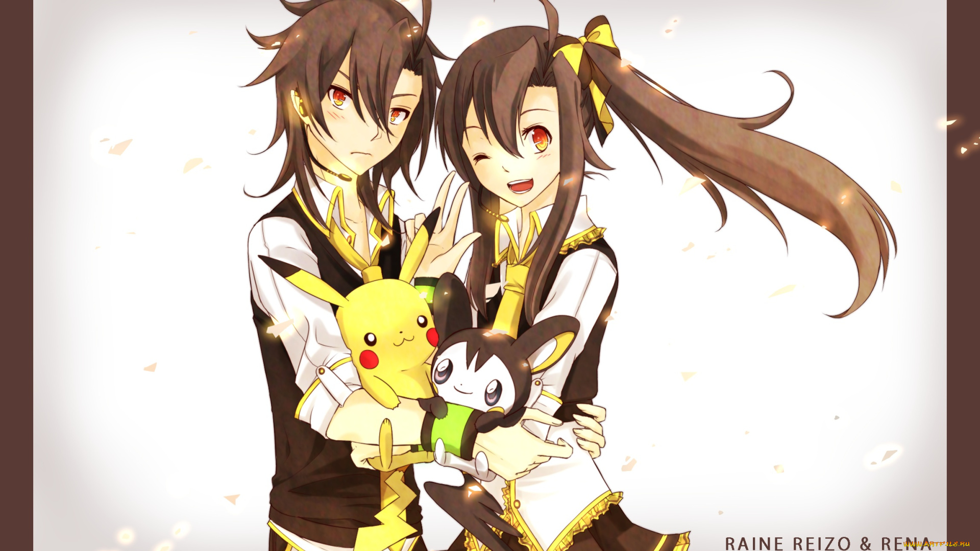 аниме, pokemon, арт, пикачу, покемоны, девушка, парень