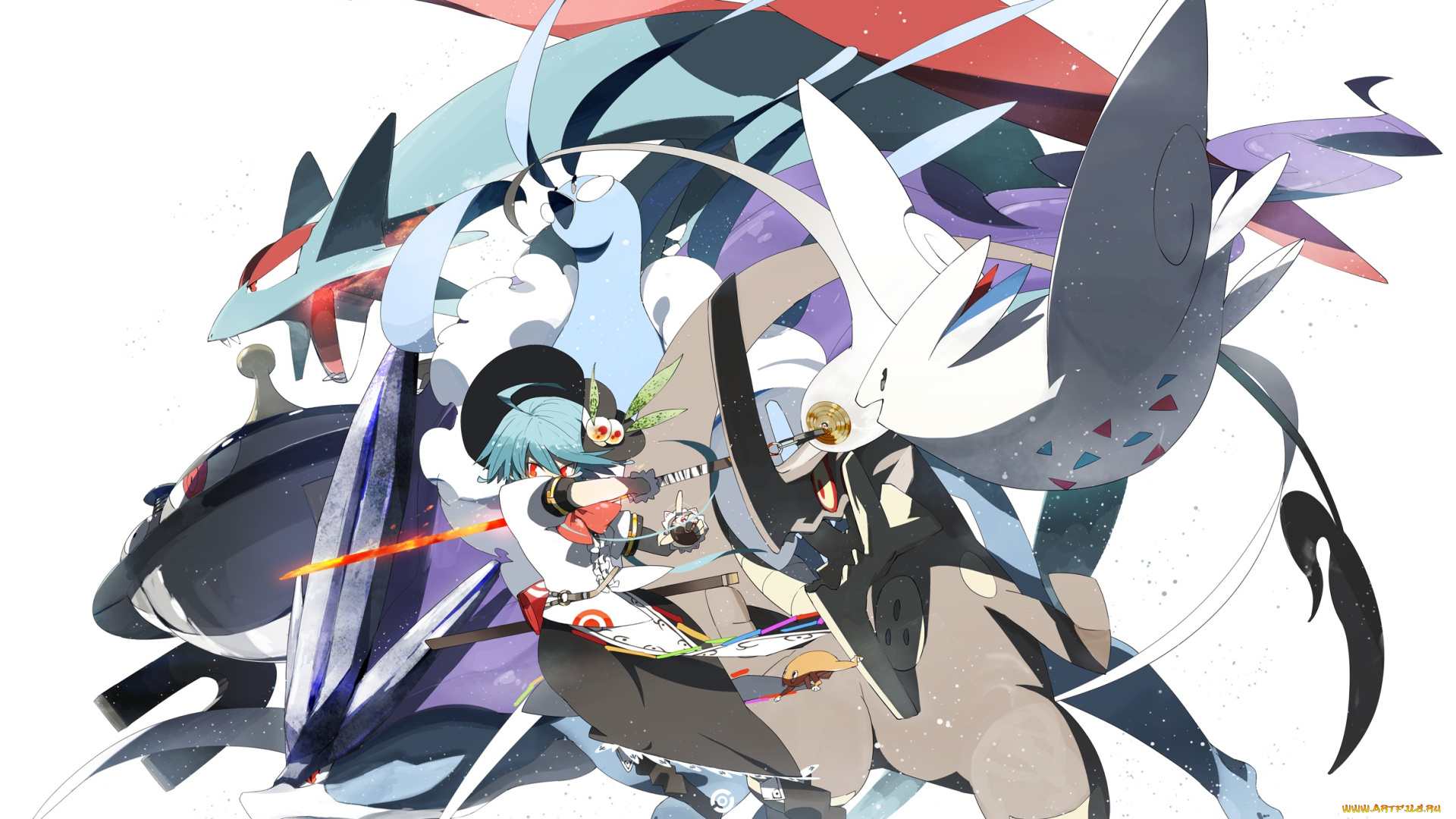 аниме, pokemon, белый, фон, девушка, арт, покемоны