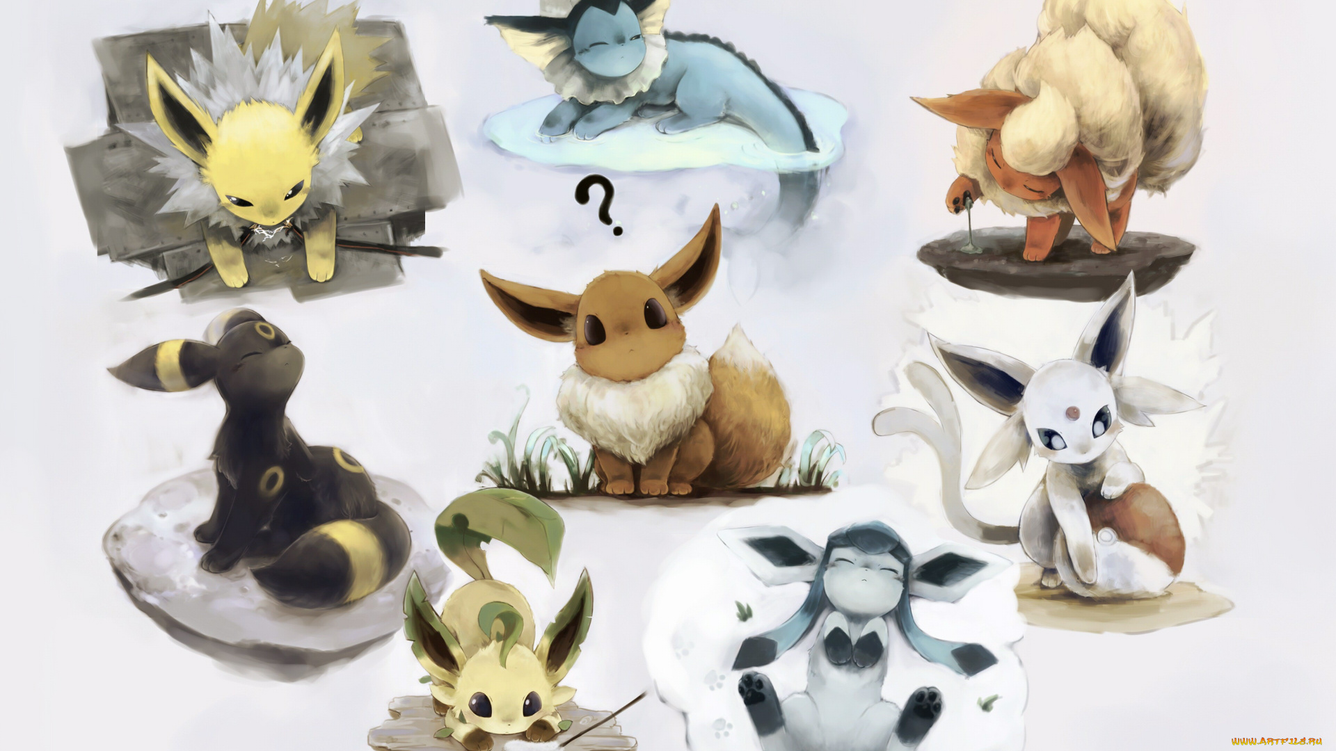 аниме, pokemon, милашки, покемоны, белый, фон, арт