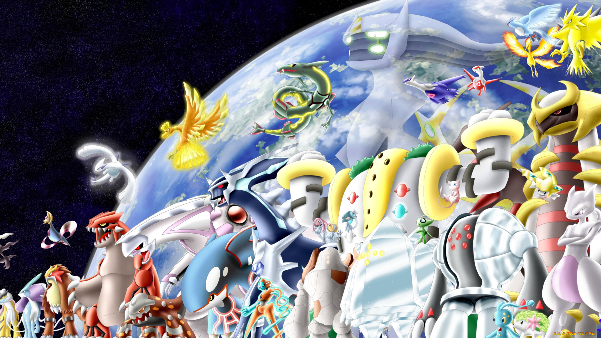 аниме, pokemon, земля, планета, арт, космос, покемоны