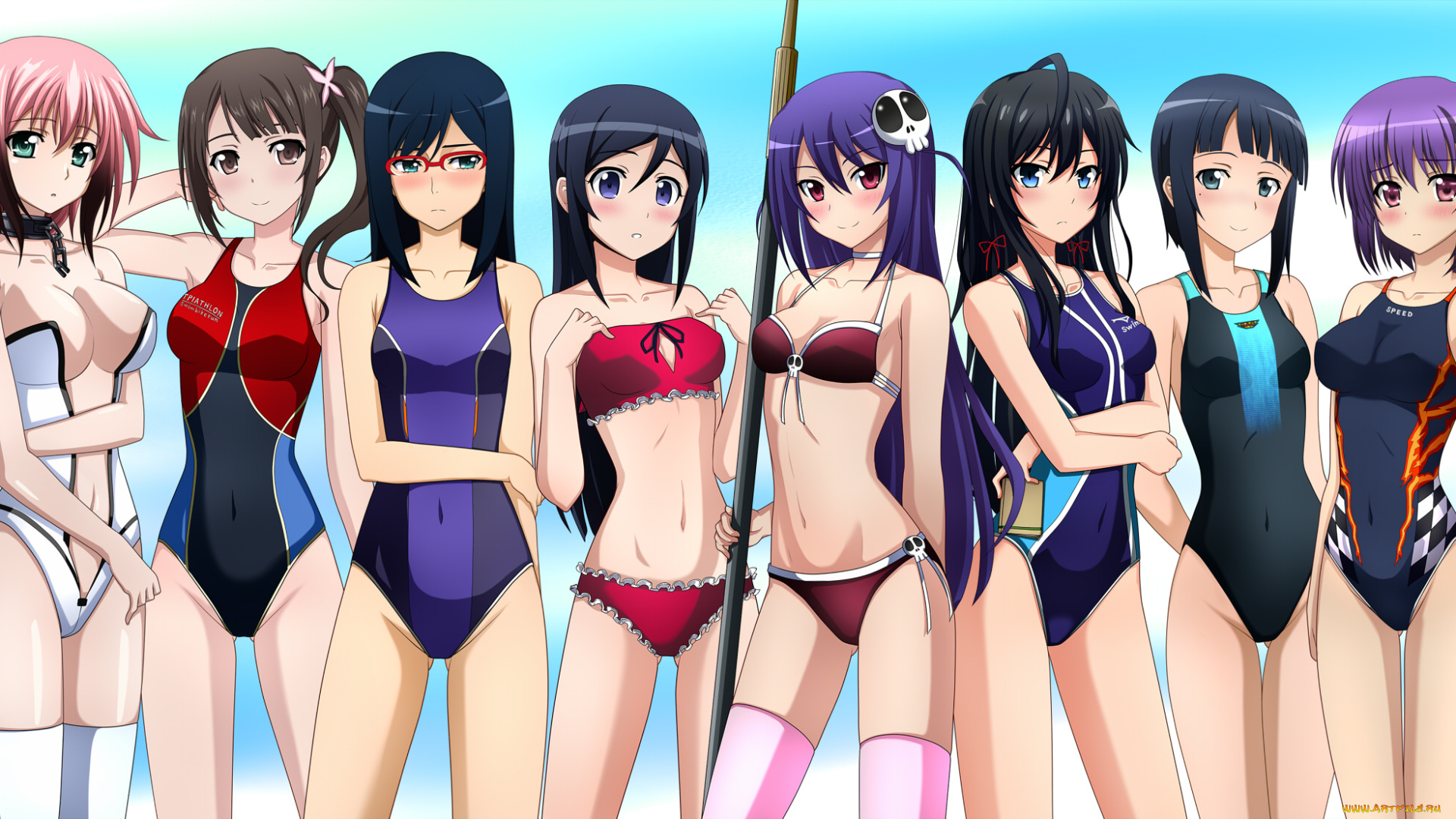 аниме, *unknown, , другое, группа, арт, купальники, девушки, kami, nomi, zo, shiru, sekai